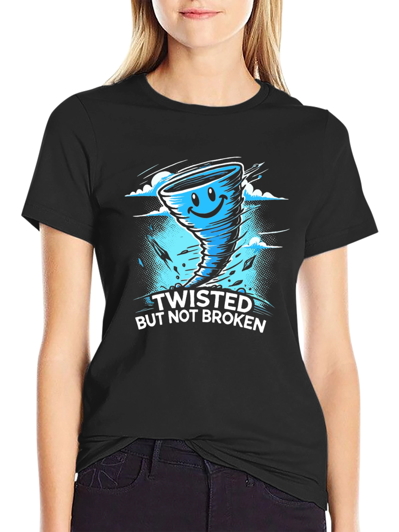 Twisted But Not Broken Tornado Graphic Black T-Shirt