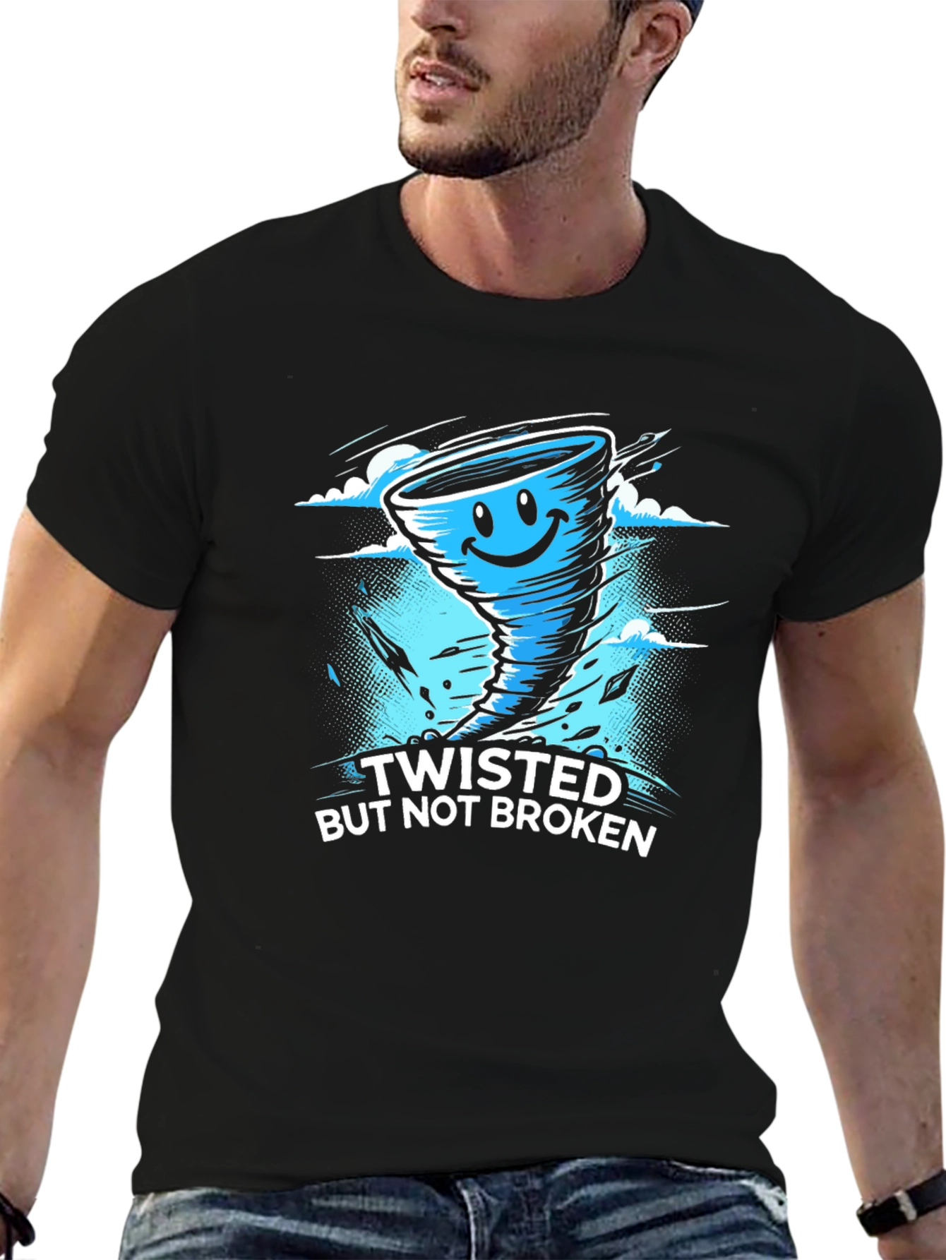 Twisted But Not Broken Tornado Graphic Black T-Shirt