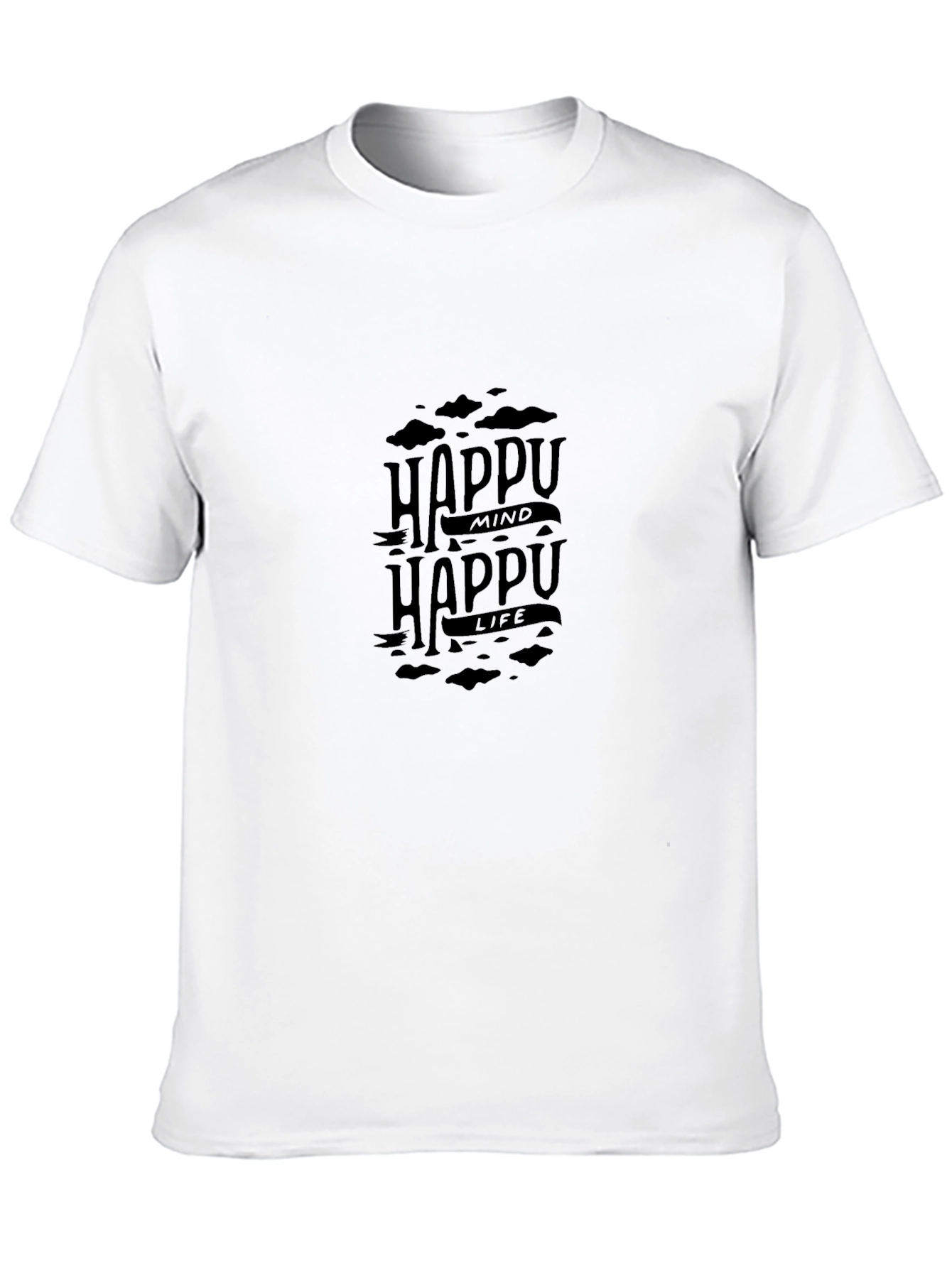 Happy Mind Happy Life Black Graphic T-Shirt