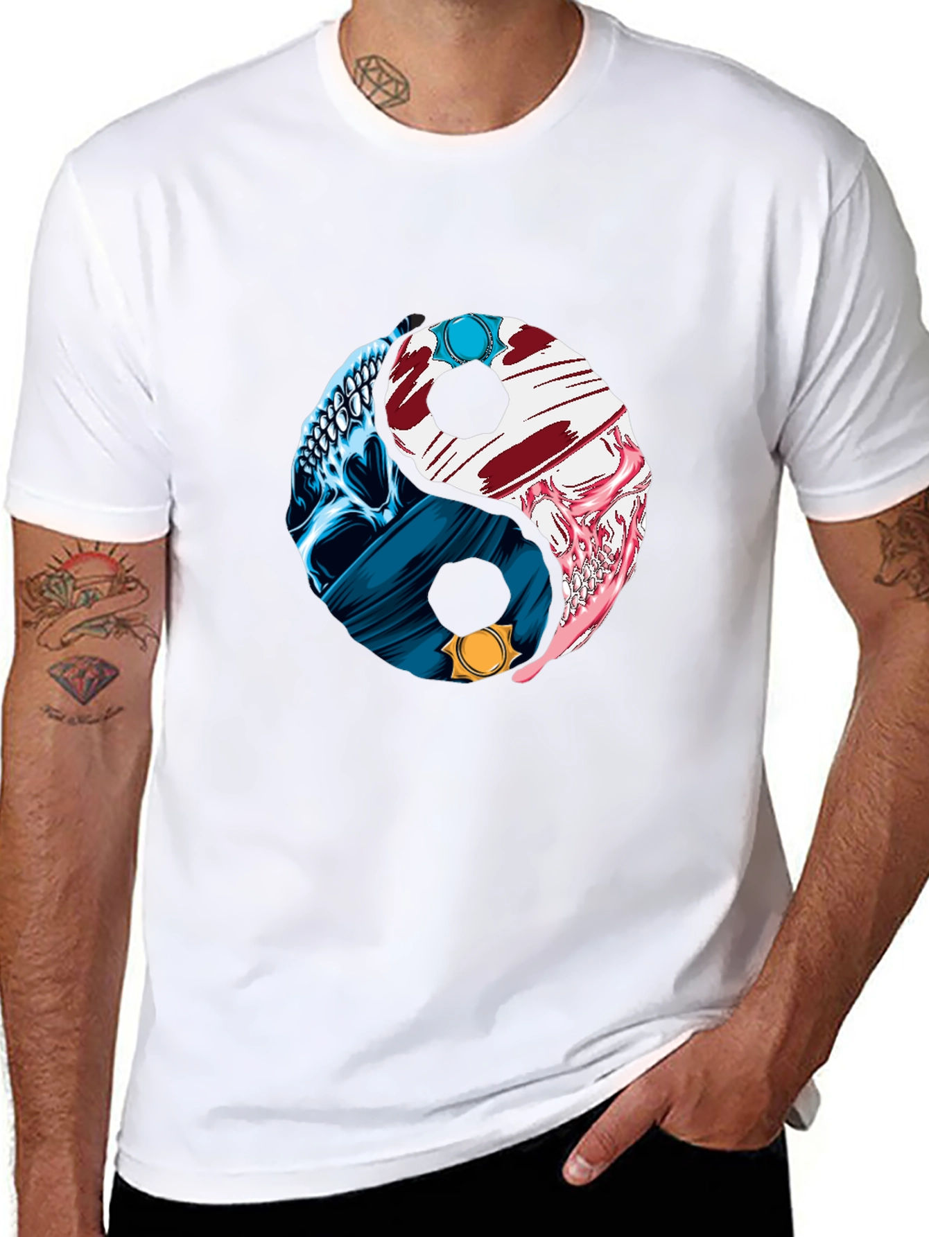 Yin Yang Skull Graphic T-Shirt