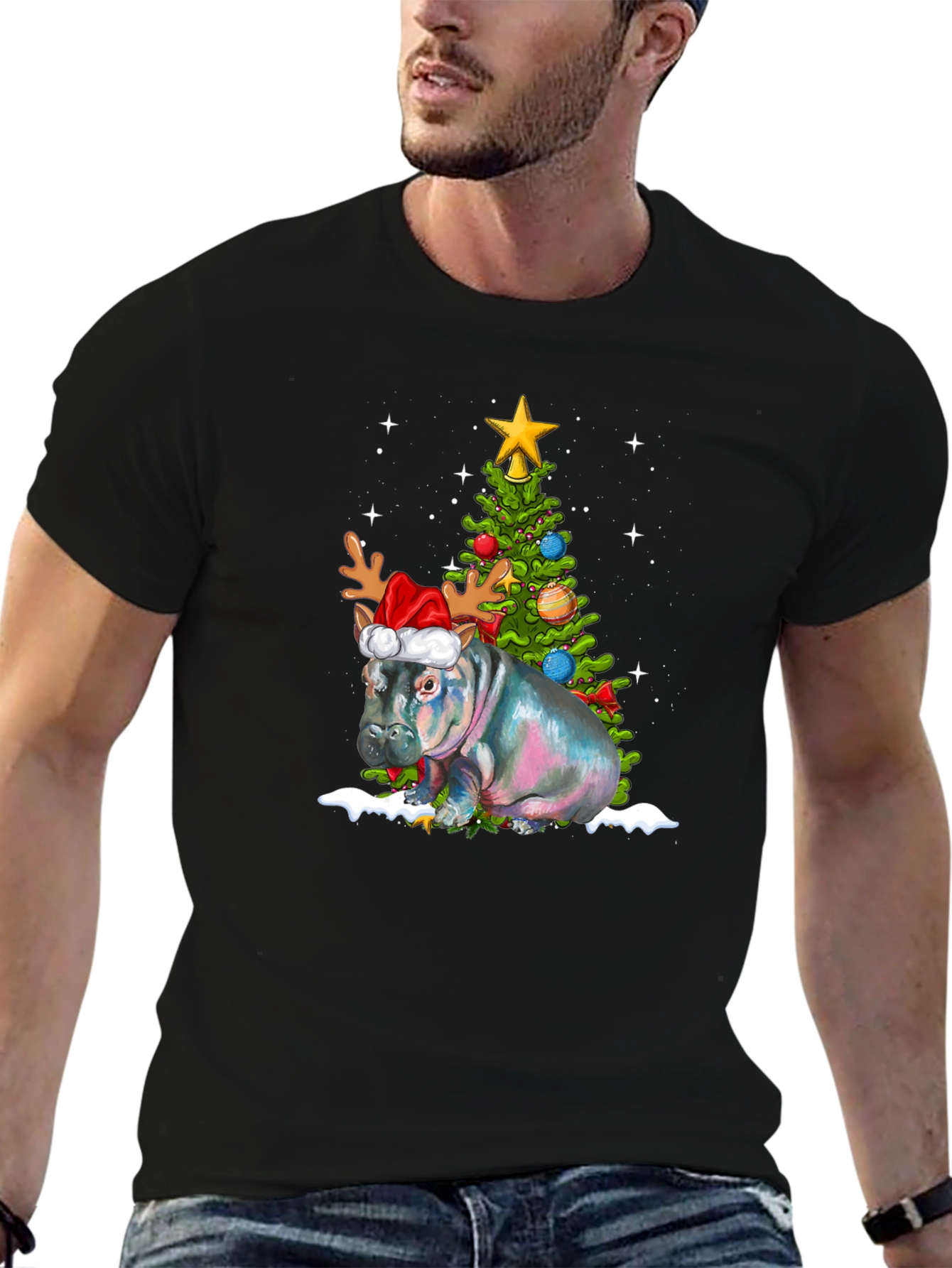 Festive Hippo Christmas T-Shirt