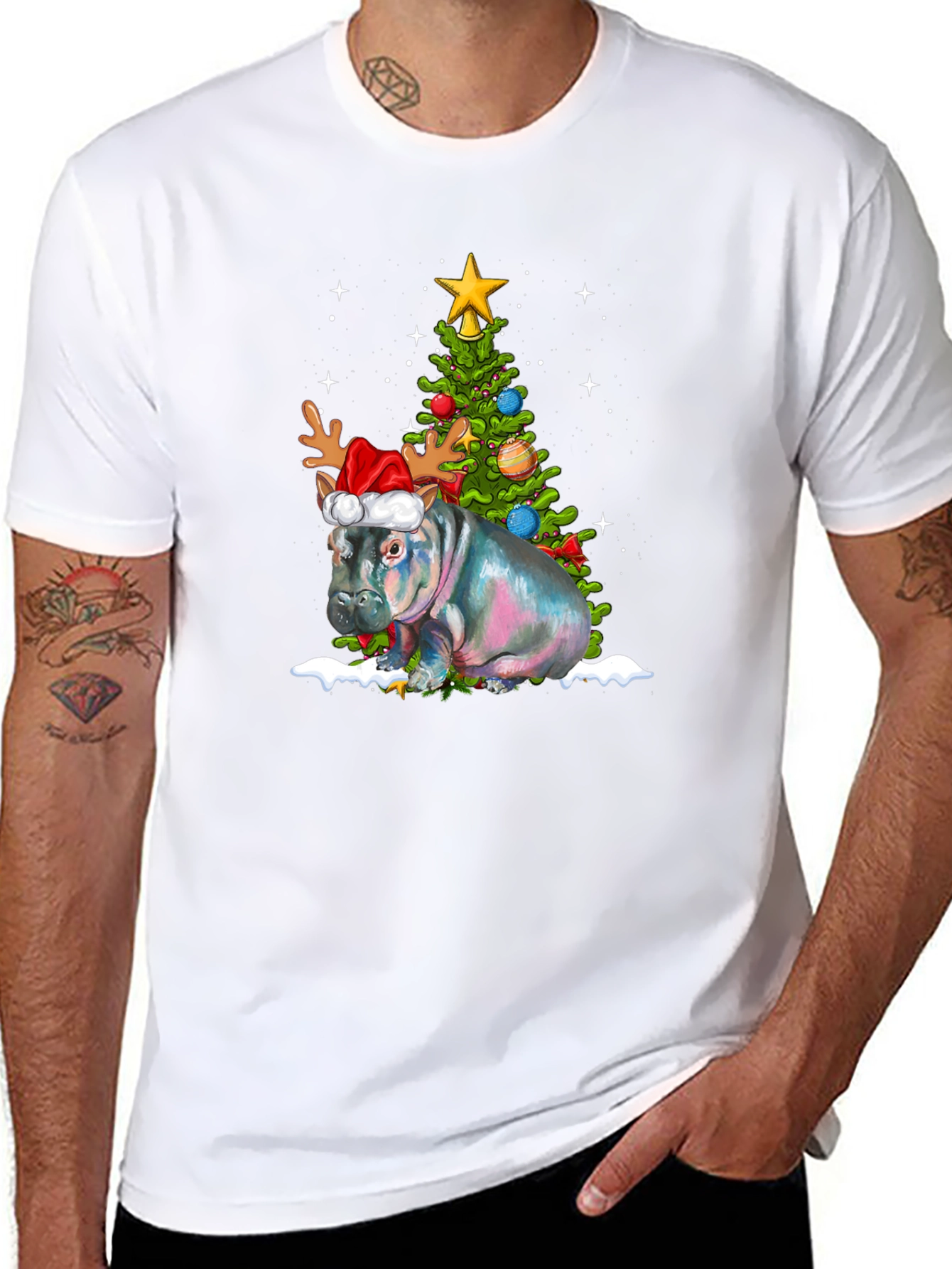 Festive Hippo Christmas T-Shirt