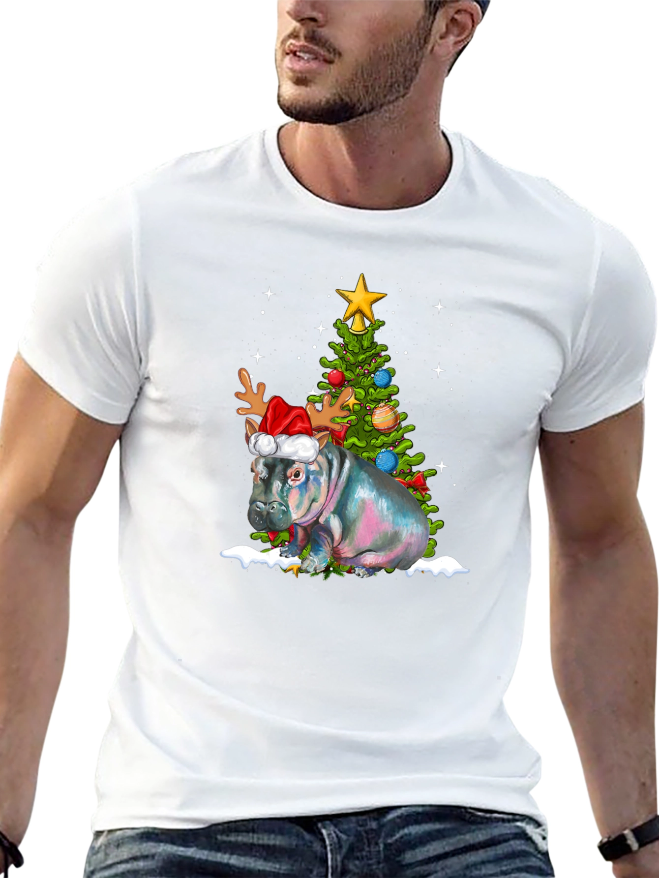 Festive Hippo Christmas T-Shirt