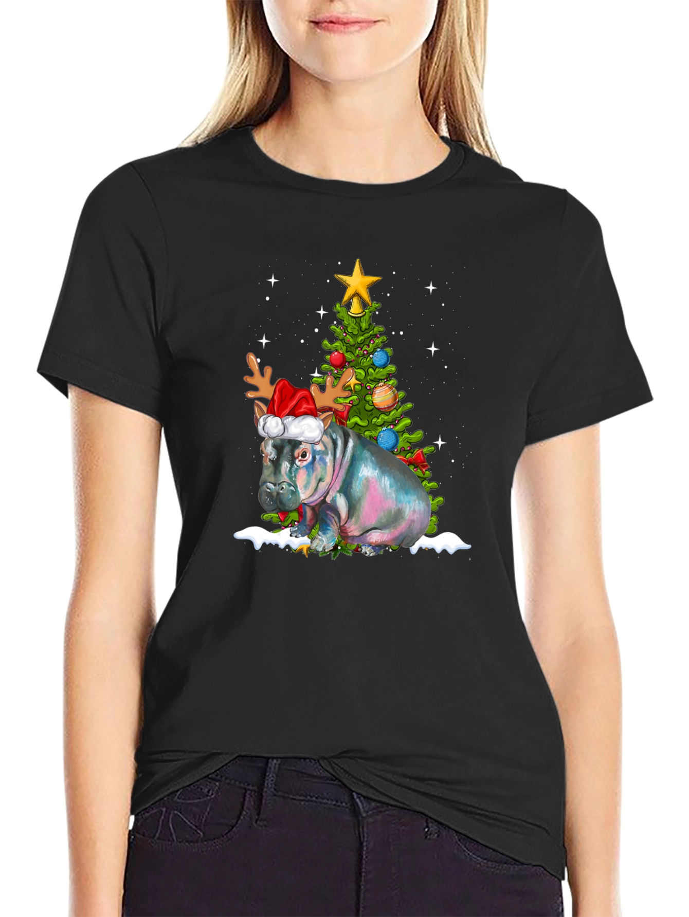 Festive Hippo Christmas T-Shirt