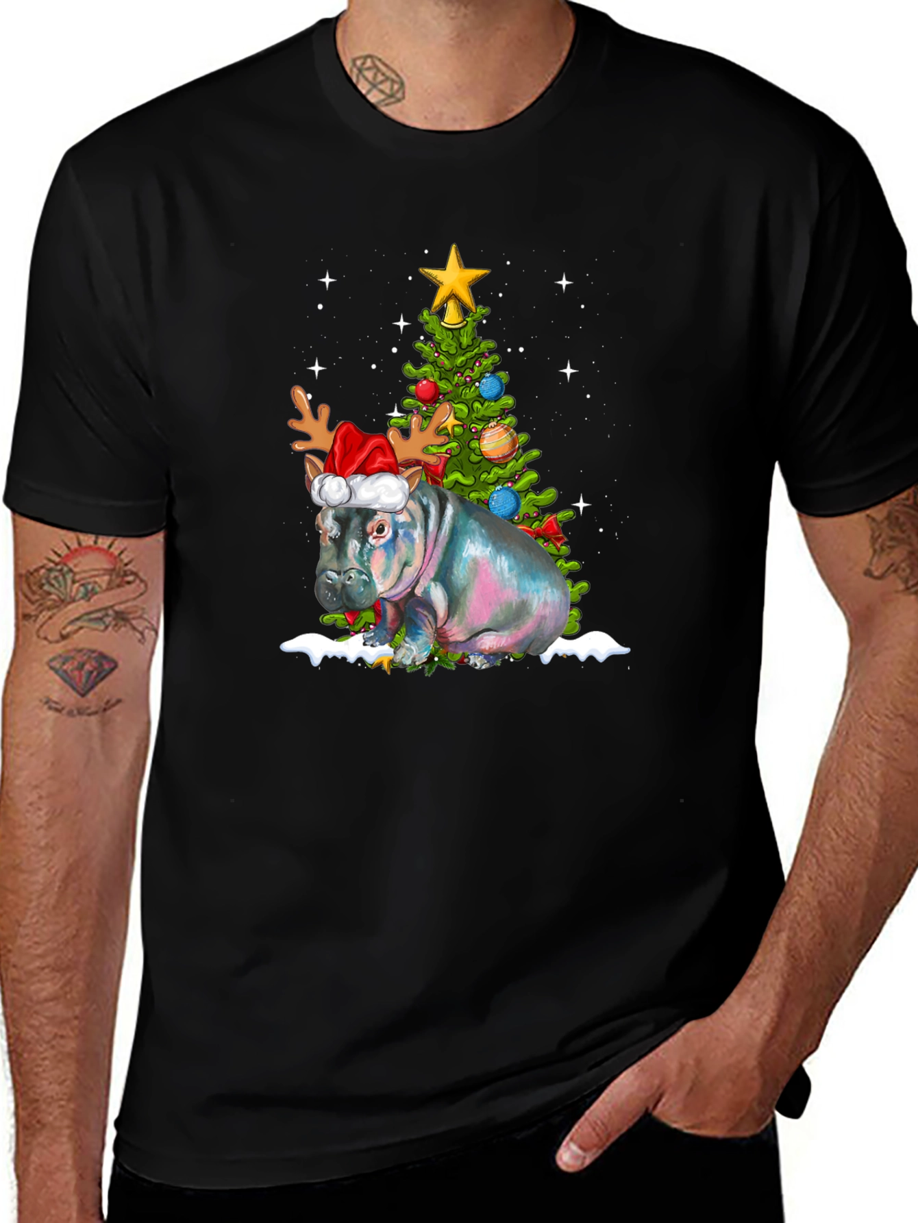 Festive Hippo Christmas T-Shirt