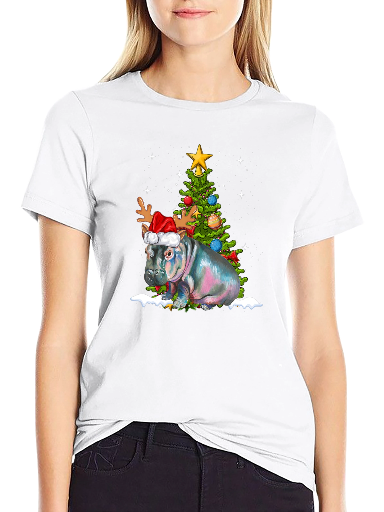 Festive Hippo Christmas T-Shirt
