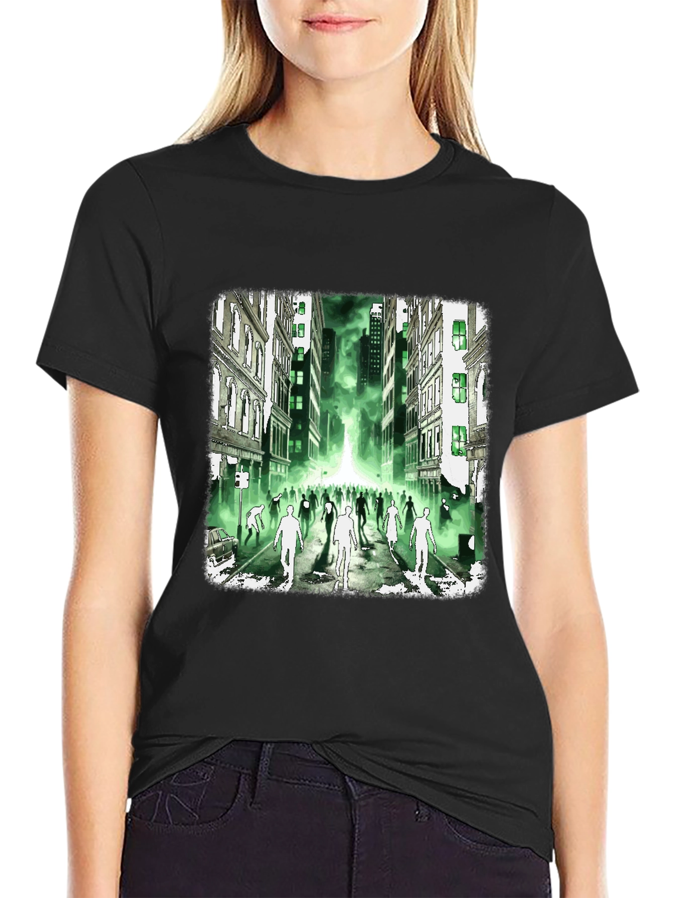 Zombie City T-Shirt - Green Glow Undead Design