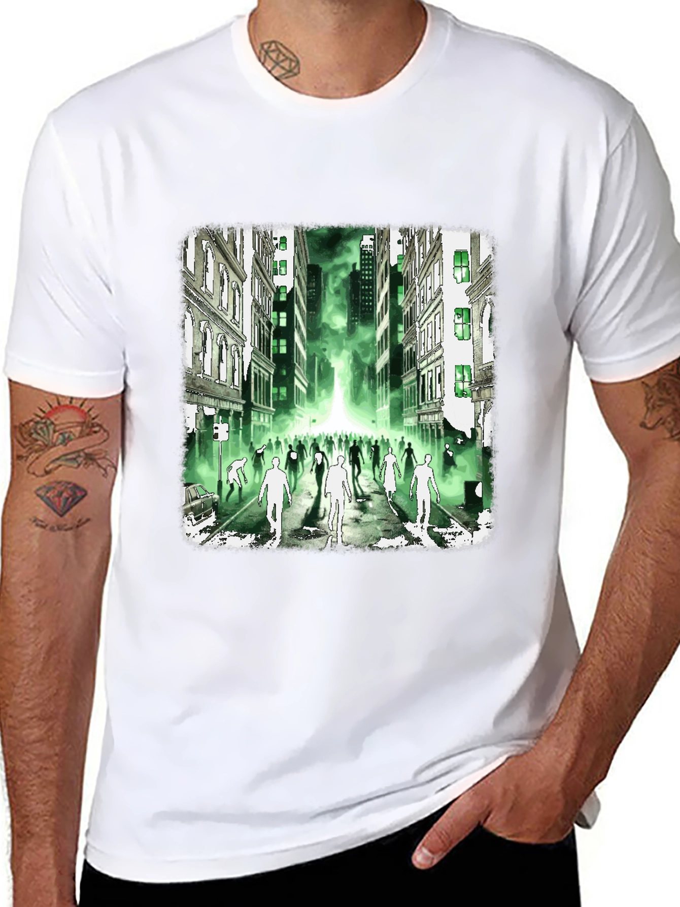 Zombie City T-Shirt - Green Glow Undead Design