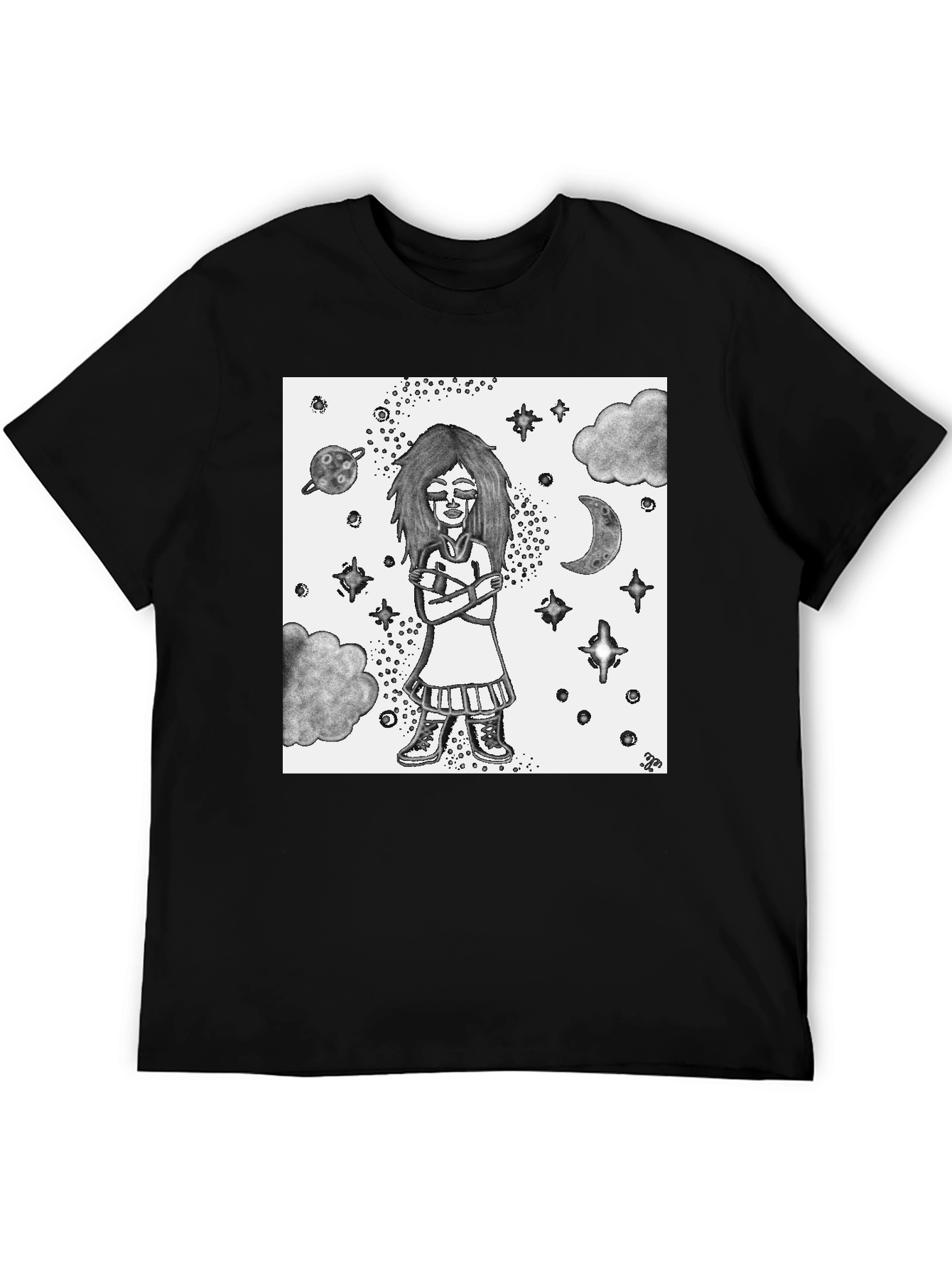 Celestial Girl Graphic Tee - Unisex Black Cotton T-Shirt
