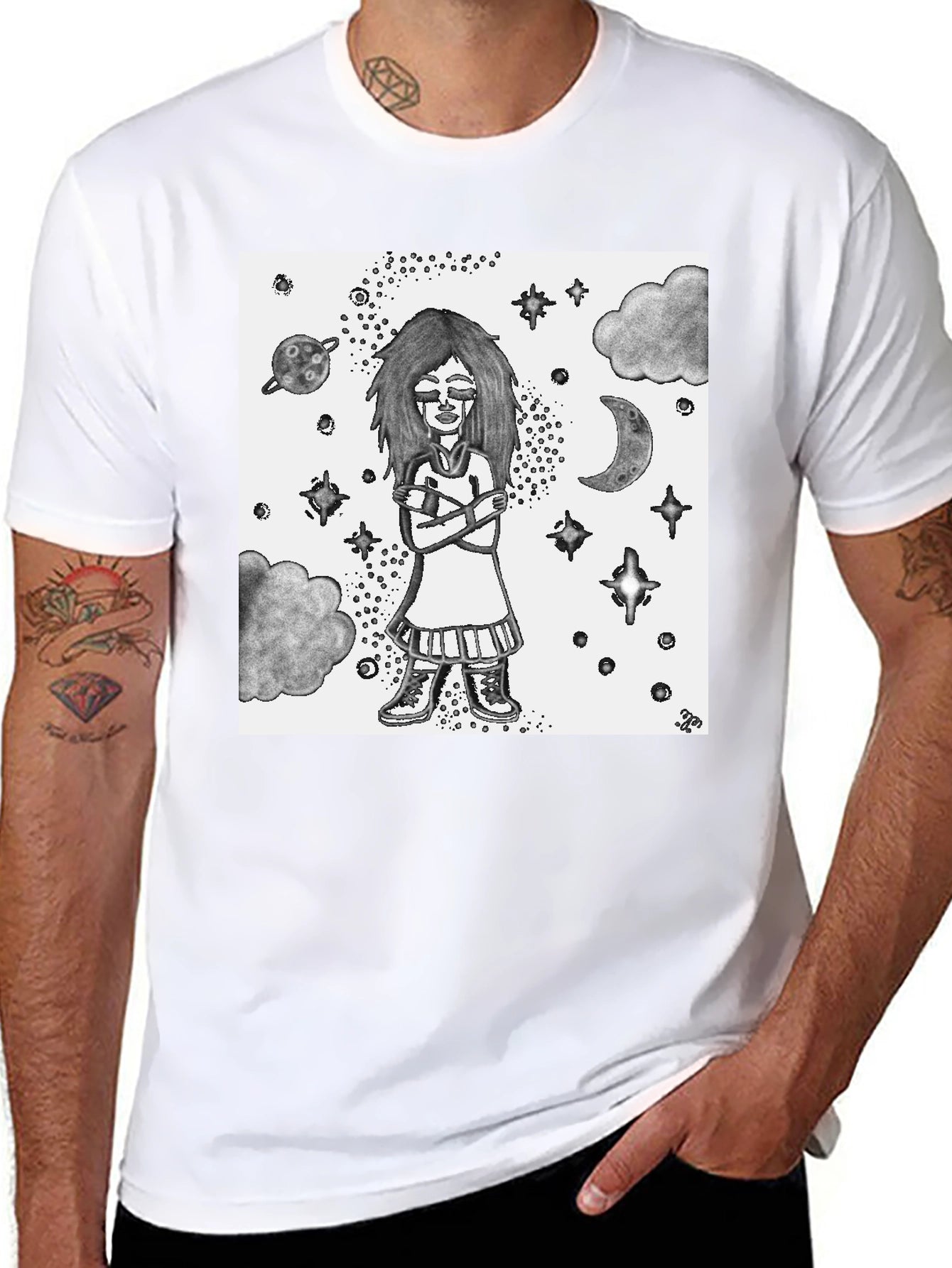 Celestial Girl Graphic Tee - Unisex Black Cotton T-Shirt