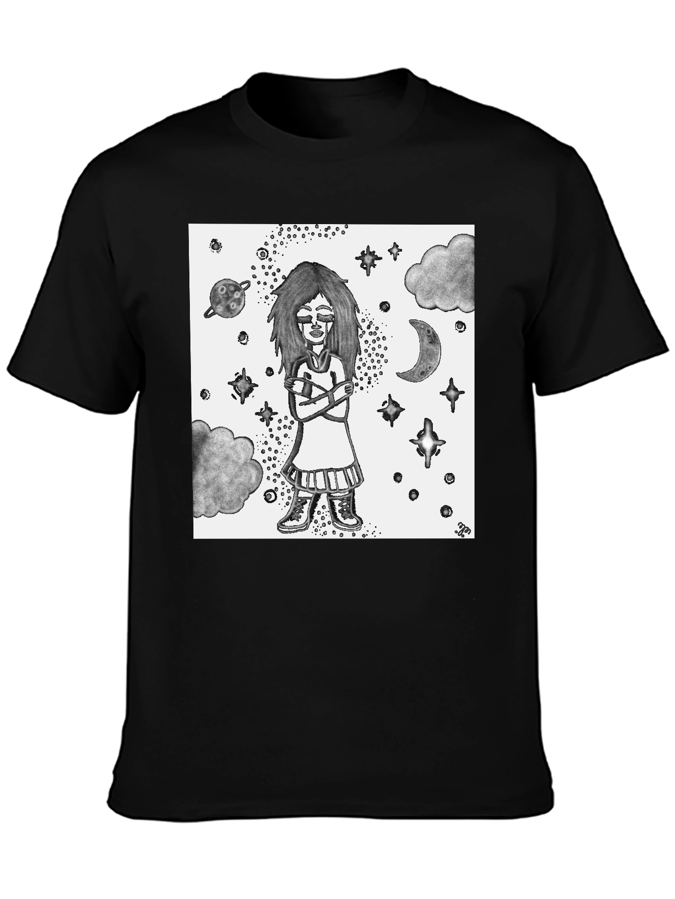 Celestial Girl Graphic Tee - Unisex Black Cotton T-Shirt