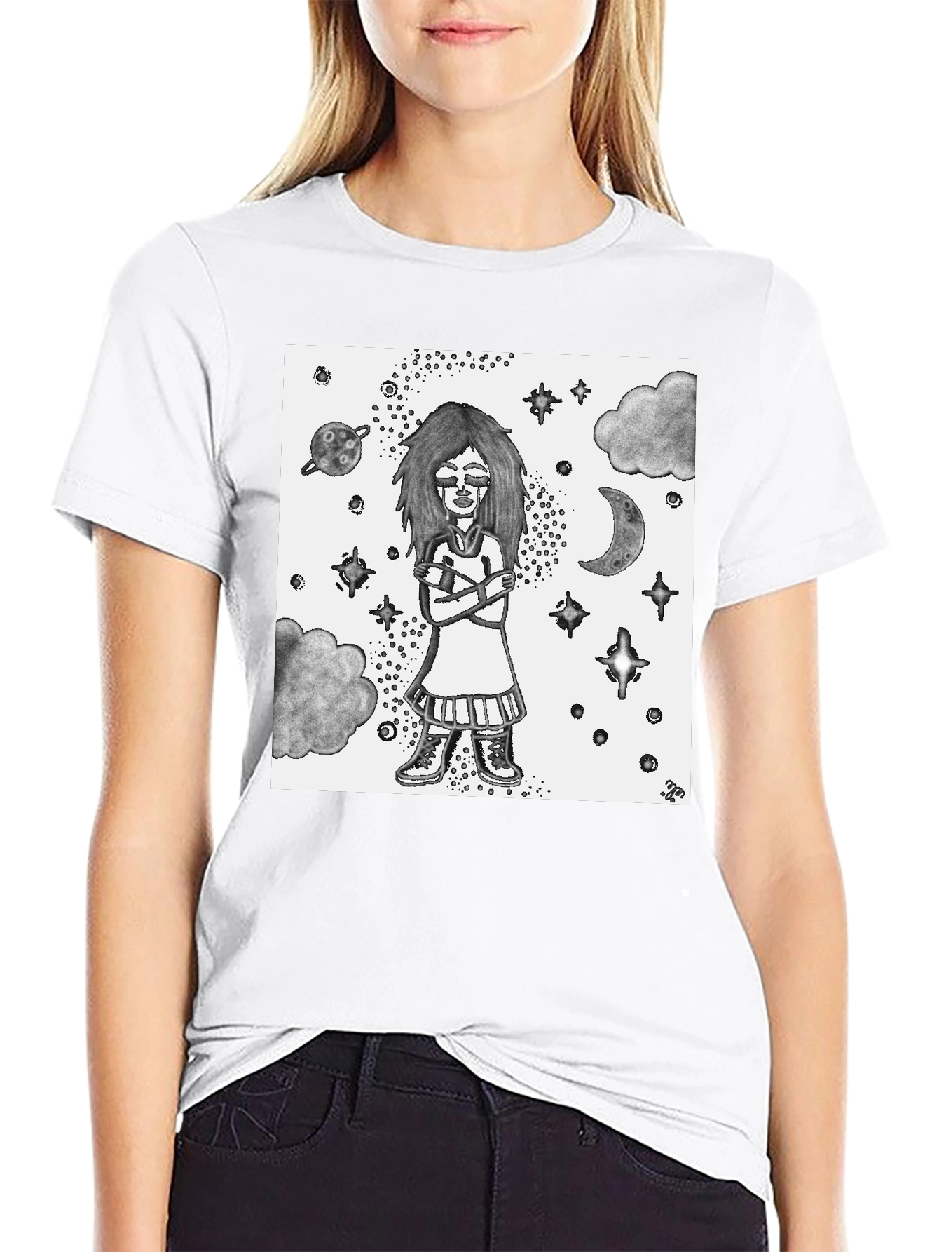 Celestial Girl Graphic Tee - Unisex Black Cotton T-Shirt
