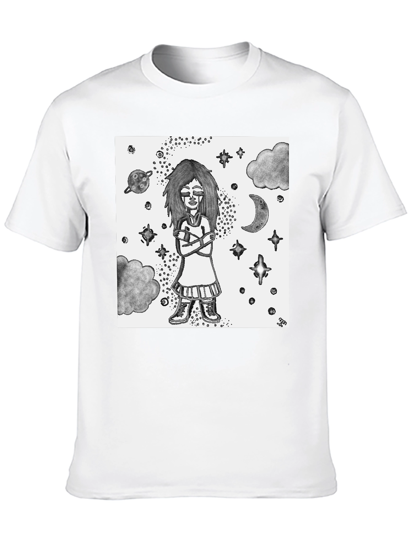 Celestial Girl Graphic Tee - Unisex Black Cotton T-Shirt