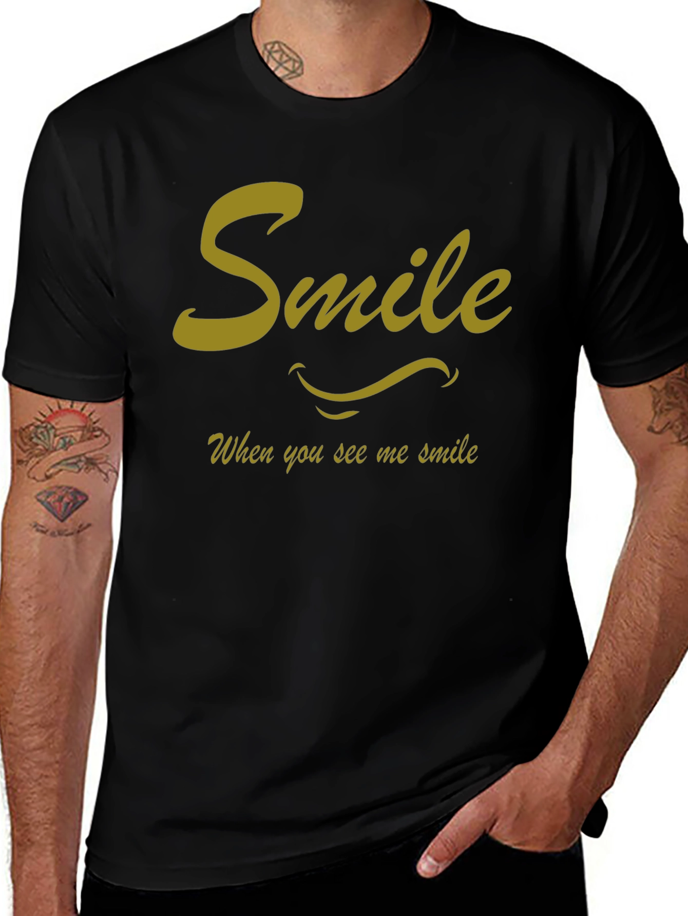 Smile Graphic Tee - Black Cotton Casual Shirt