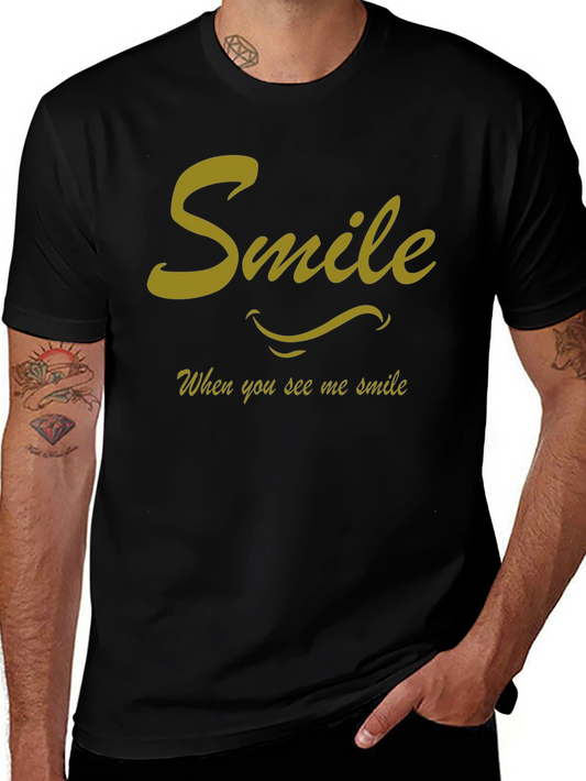 Smile Graphic Tee - Black Cotton Casual Shirt