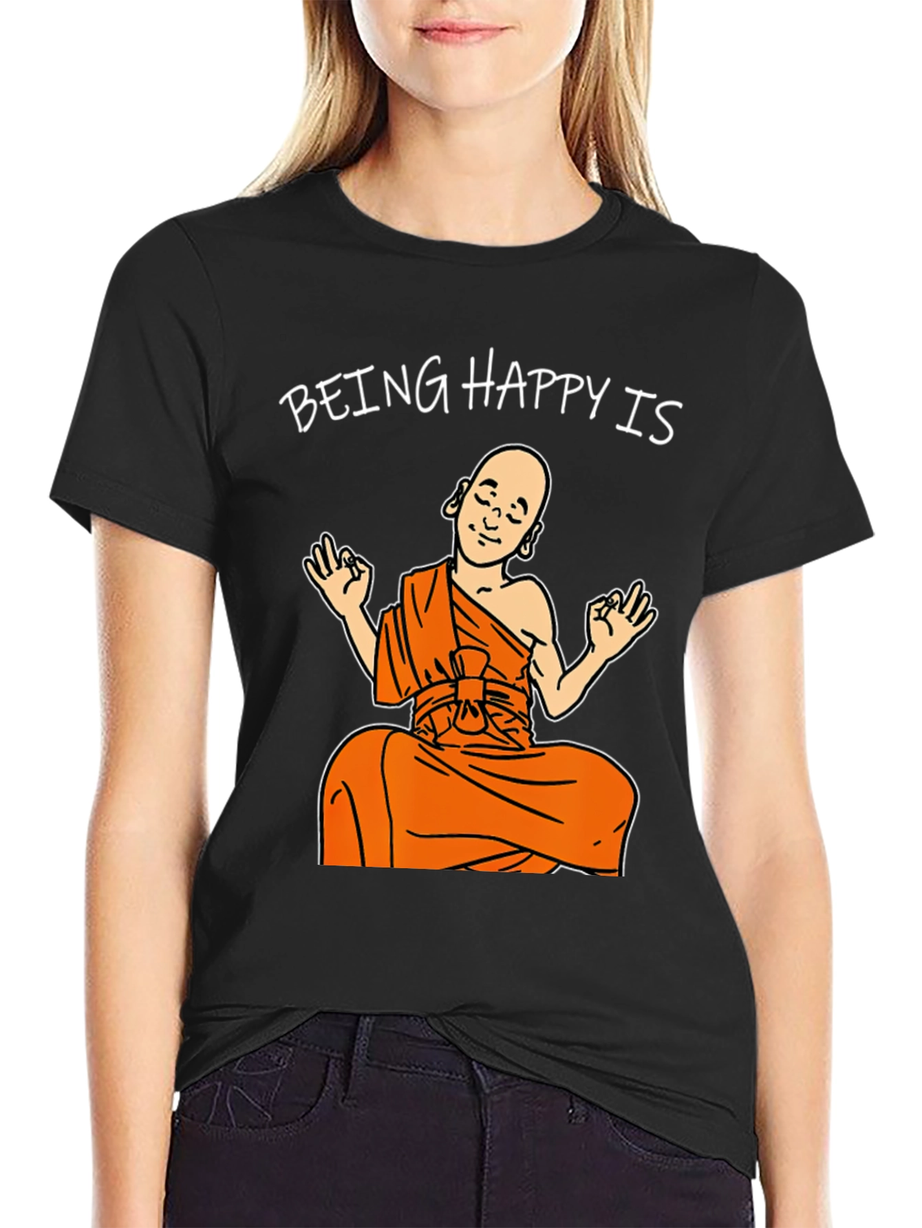 Being Happy Buddha T-Shirt Black