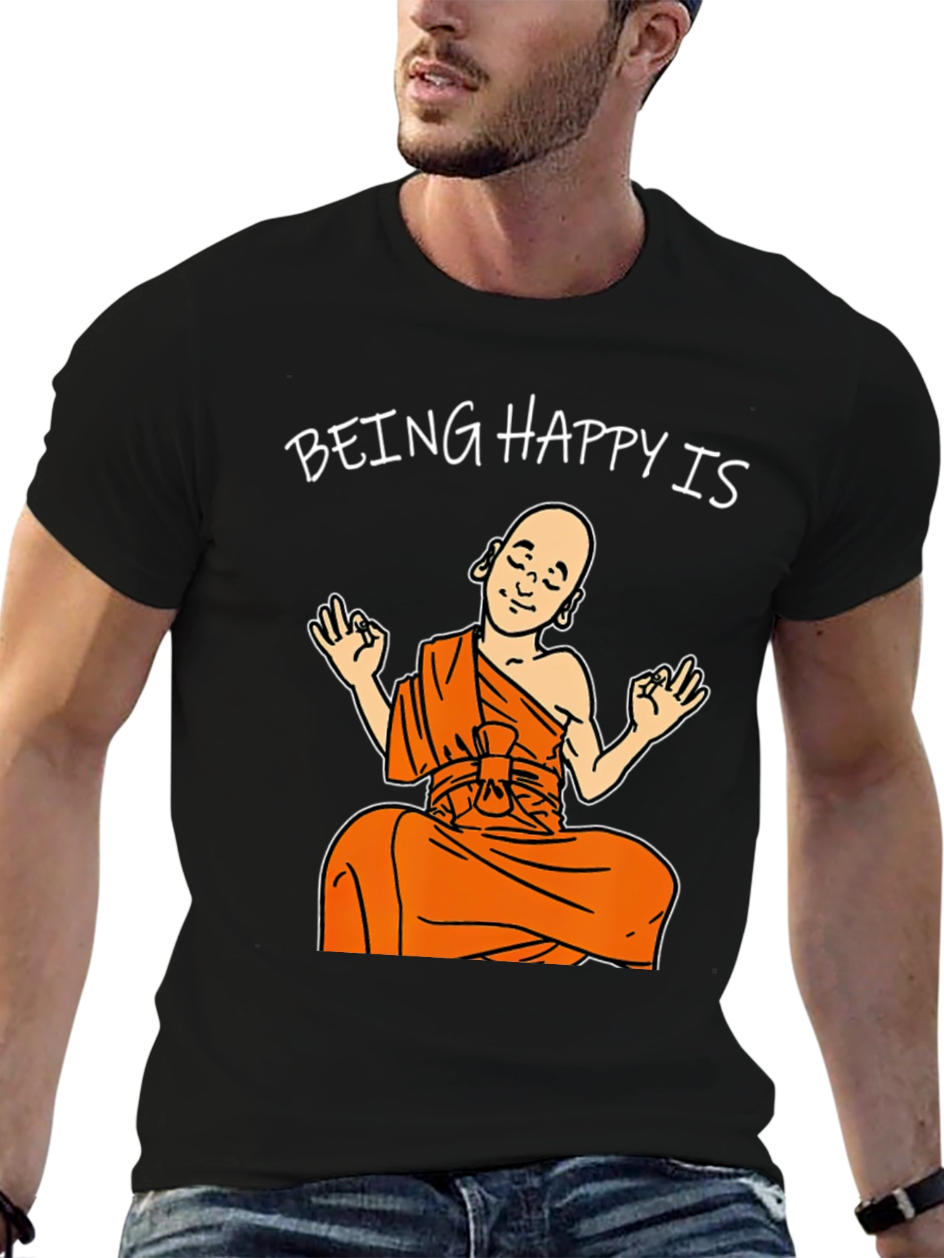 Being Happy Buddha T-Shirt Black