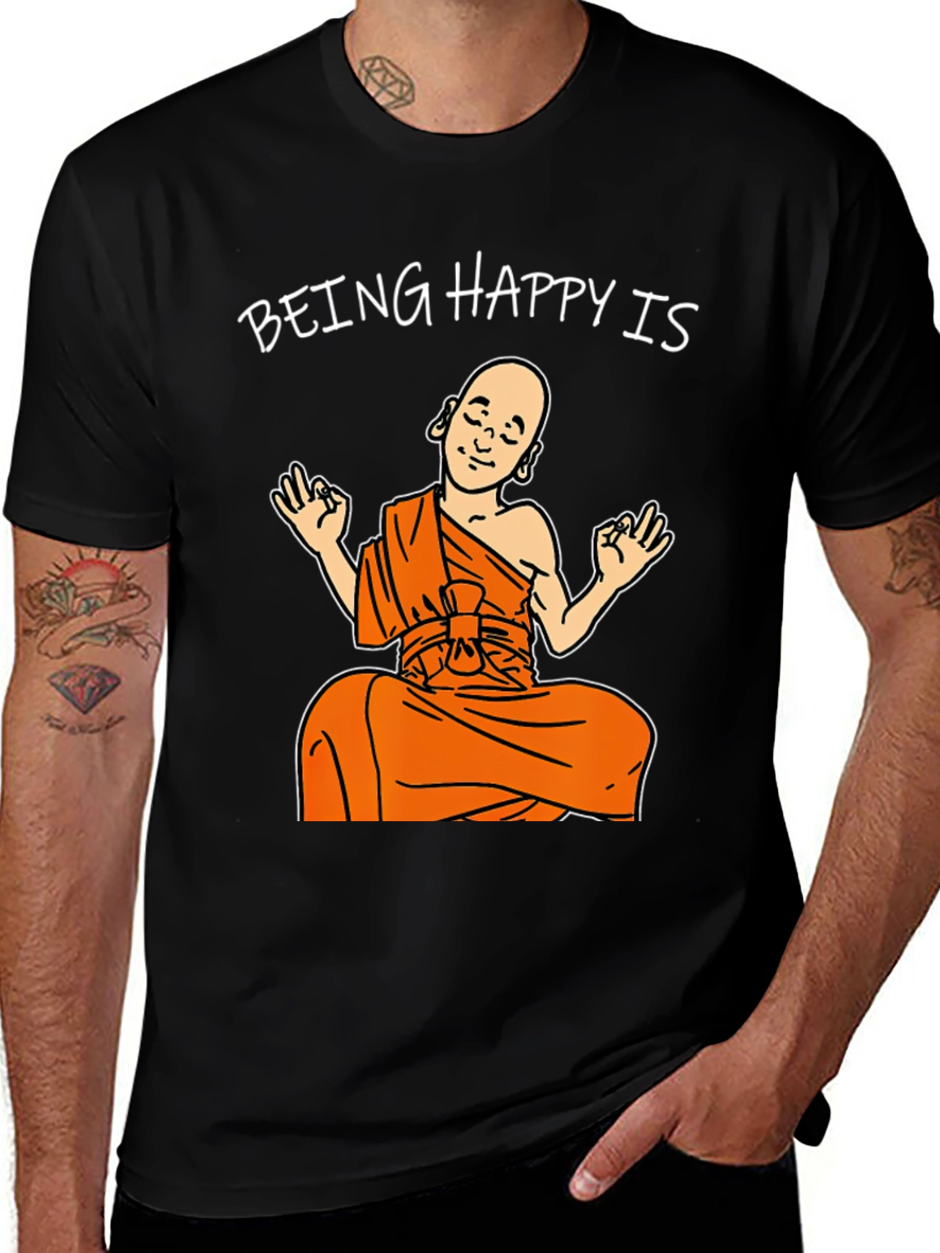 Being Happy Buddha T-Shirt Black