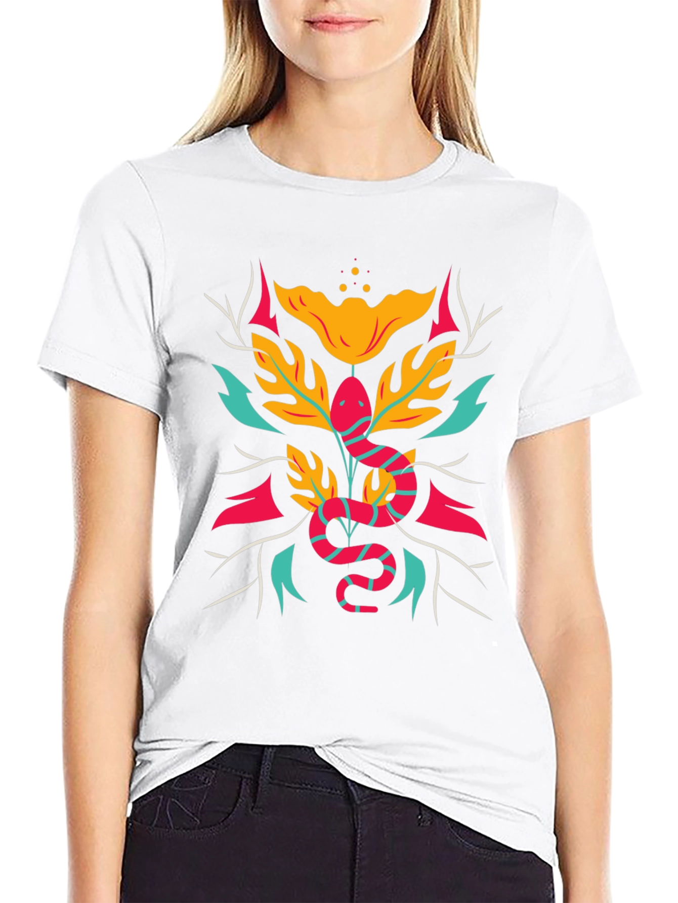 Snake & Floral Graphic Tee - Bold Style