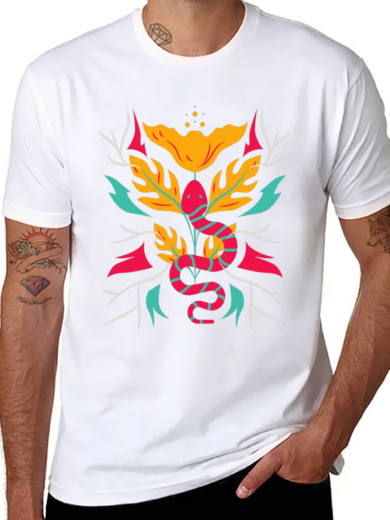 Snake & Floral Graphic Tee - Bold Style