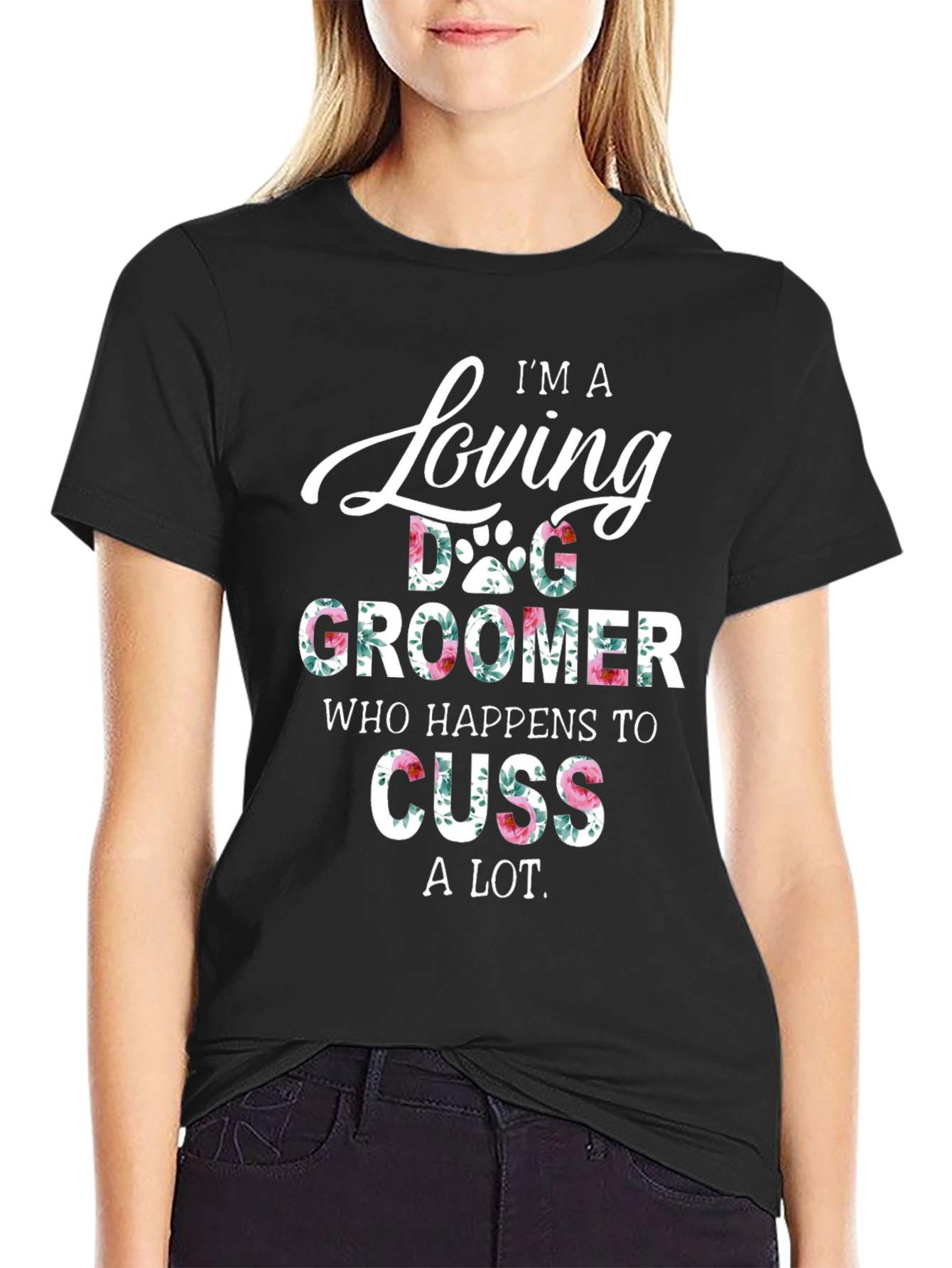Loving Dog Groomer Floral Print T-Shirt