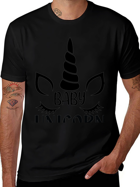 Baby Unicorn Graphic Tee - Black Cotton Shirt