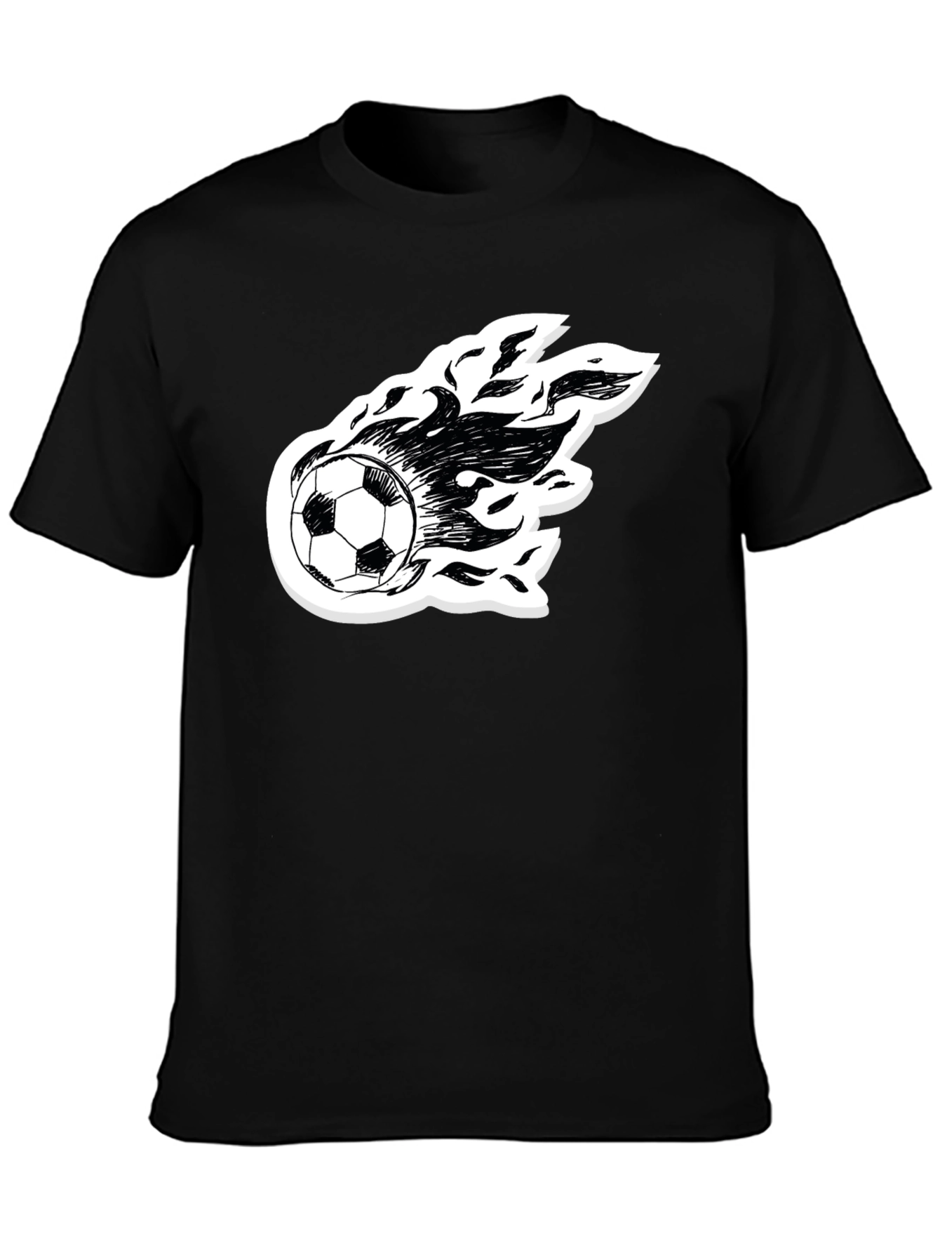 Flaming Soccer Ball Graphic Tee - Black Cotton Shirt