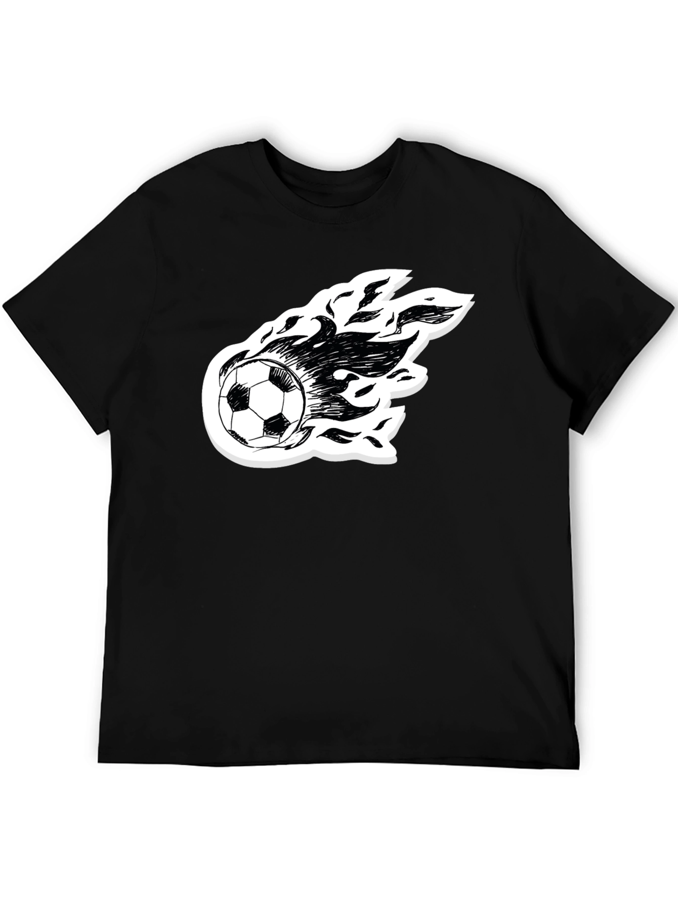 Flaming Soccer Ball Graphic Tee - Black Cotton Shirt