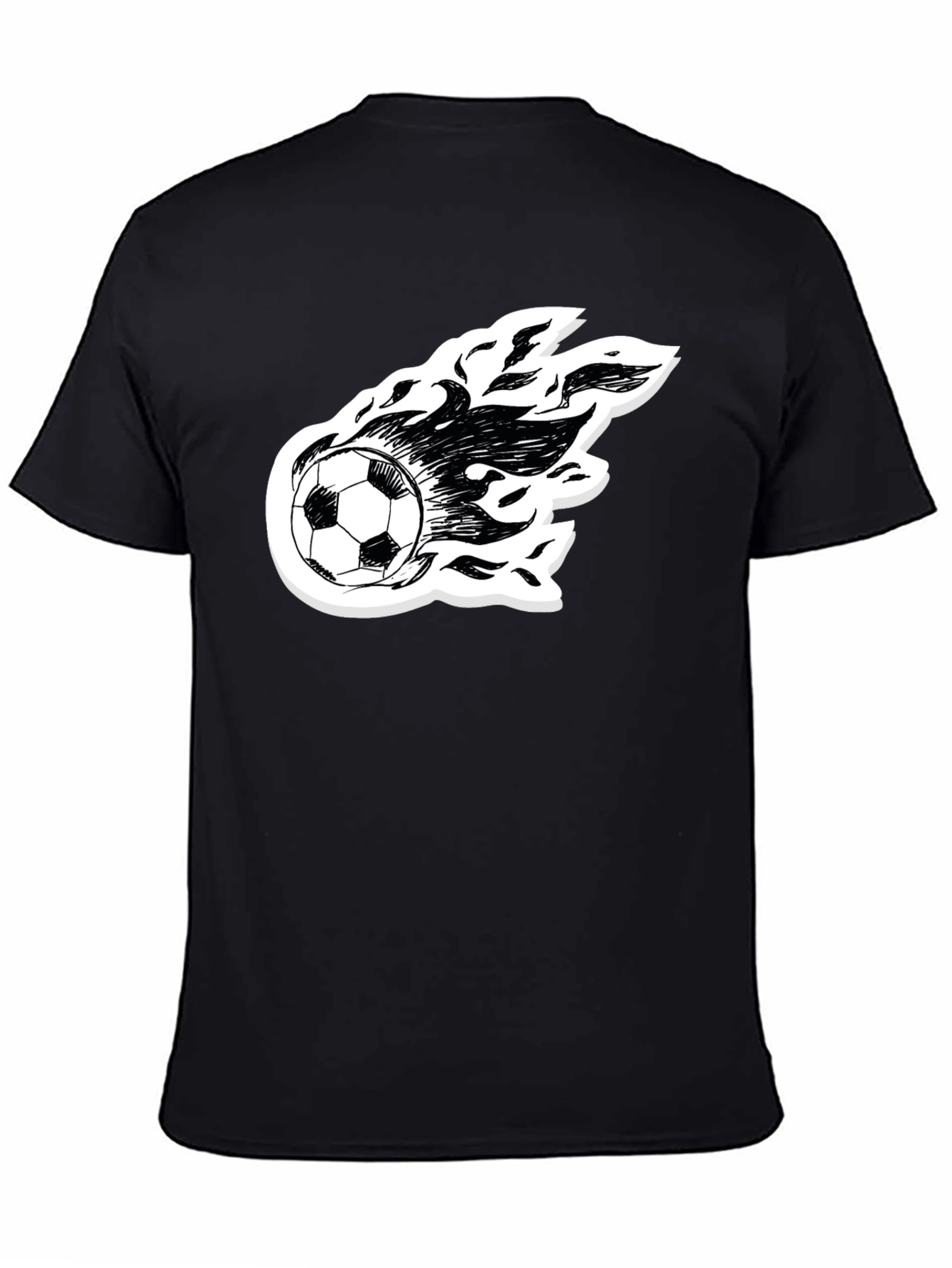 Flaming Soccer Ball Graphic Tee - Black Cotton Shirt