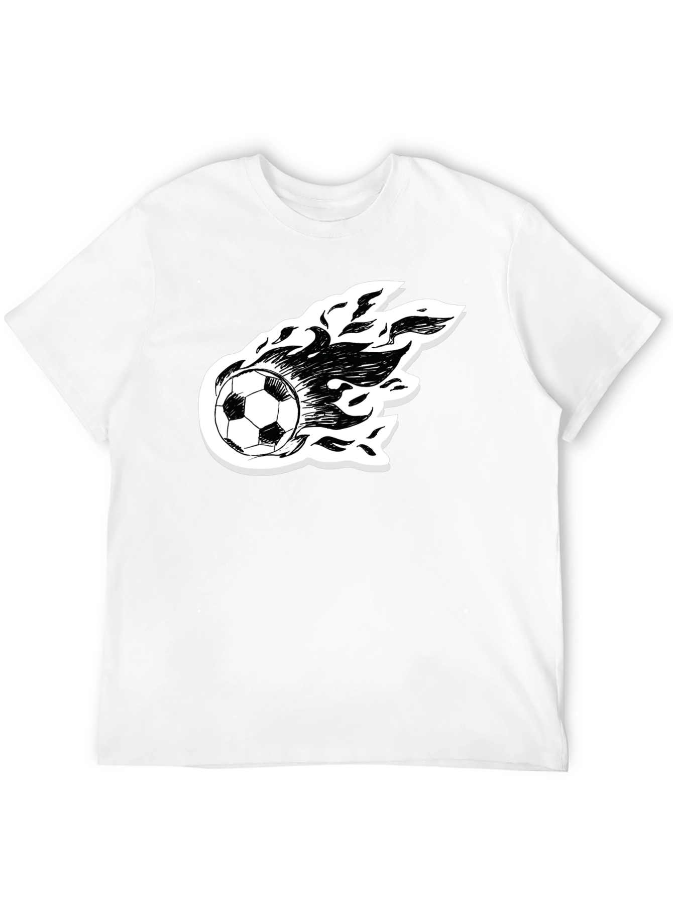 Flaming Soccer Ball Graphic Tee - Black Cotton Shirt