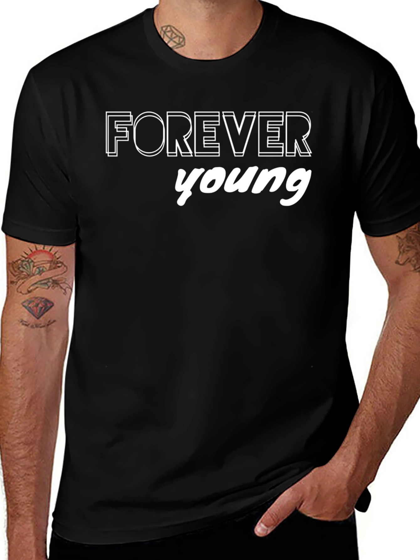 Forever Young Black Graphic Tee Shirt