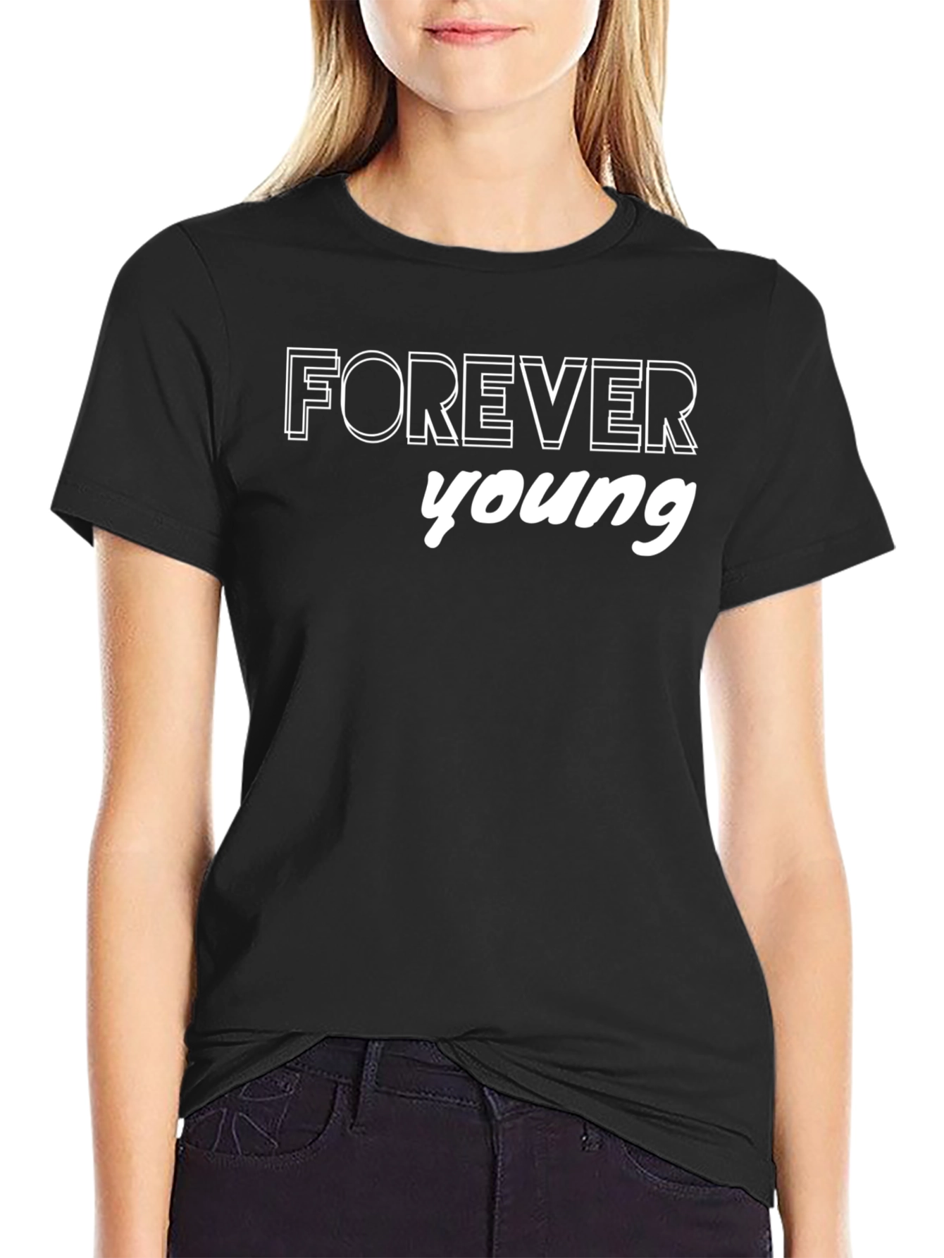 Forever Young Black Graphic Tee Shirt