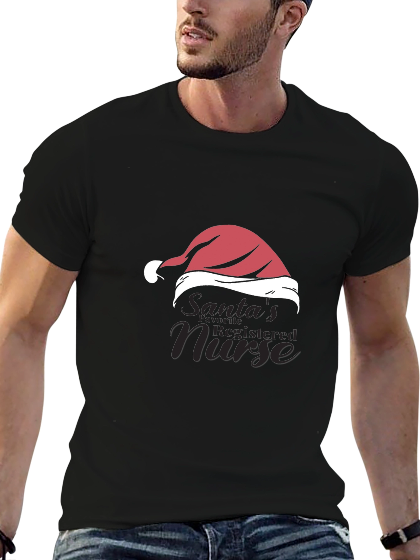 Santas Favorite Nurse Black T-Shirt