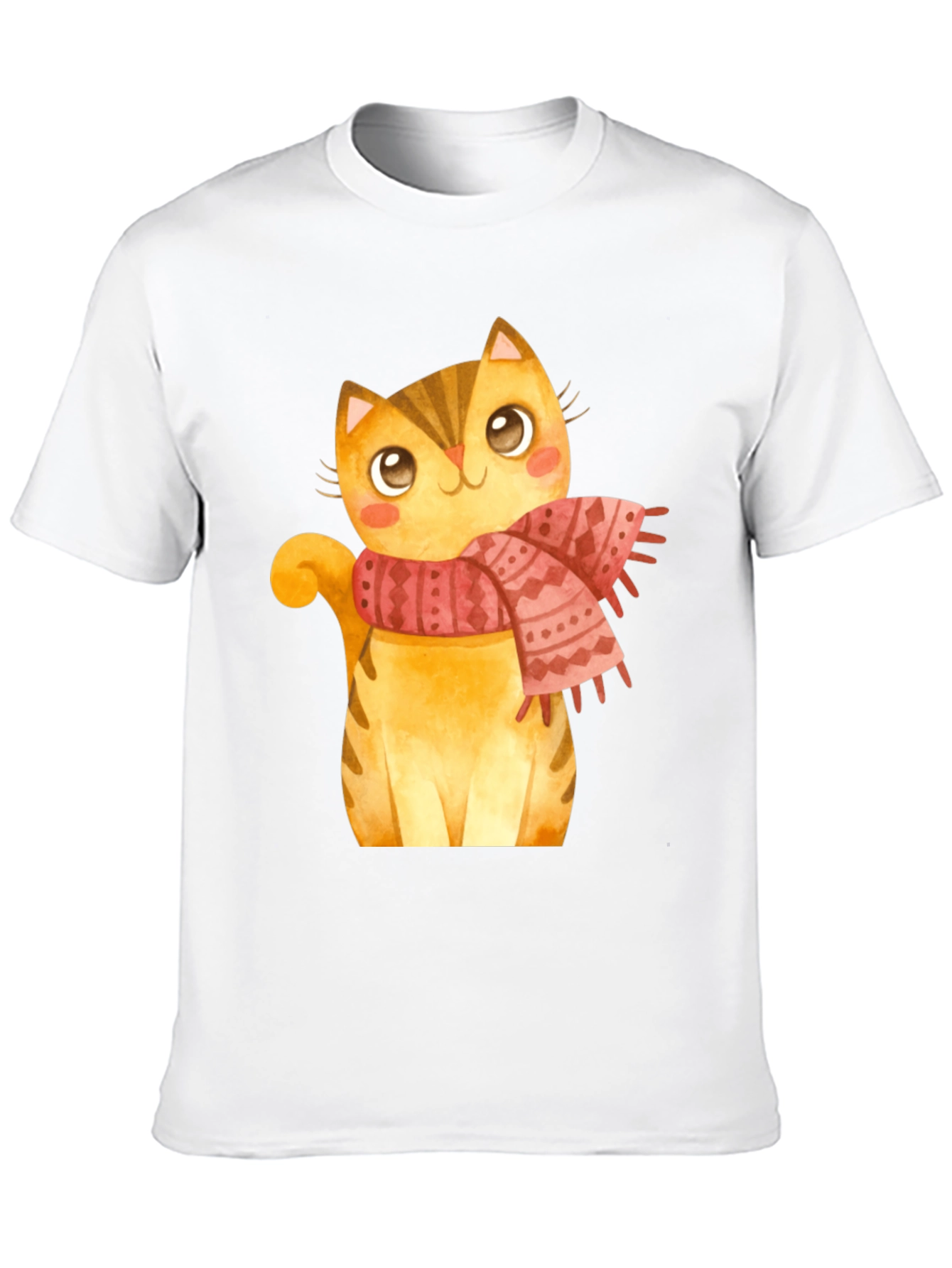 Cute Cat in Scarf Graphic T-Shirt - Black