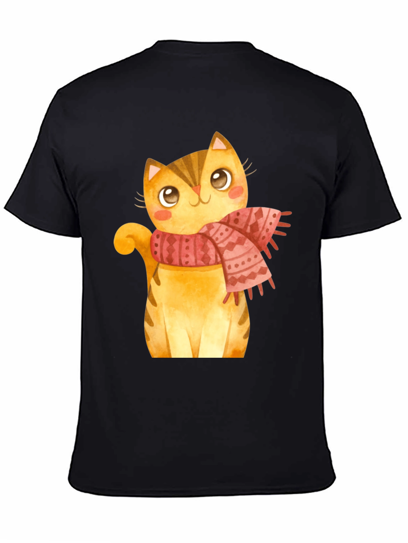 Cute Cat in Scarf Graphic T-Shirt - Black