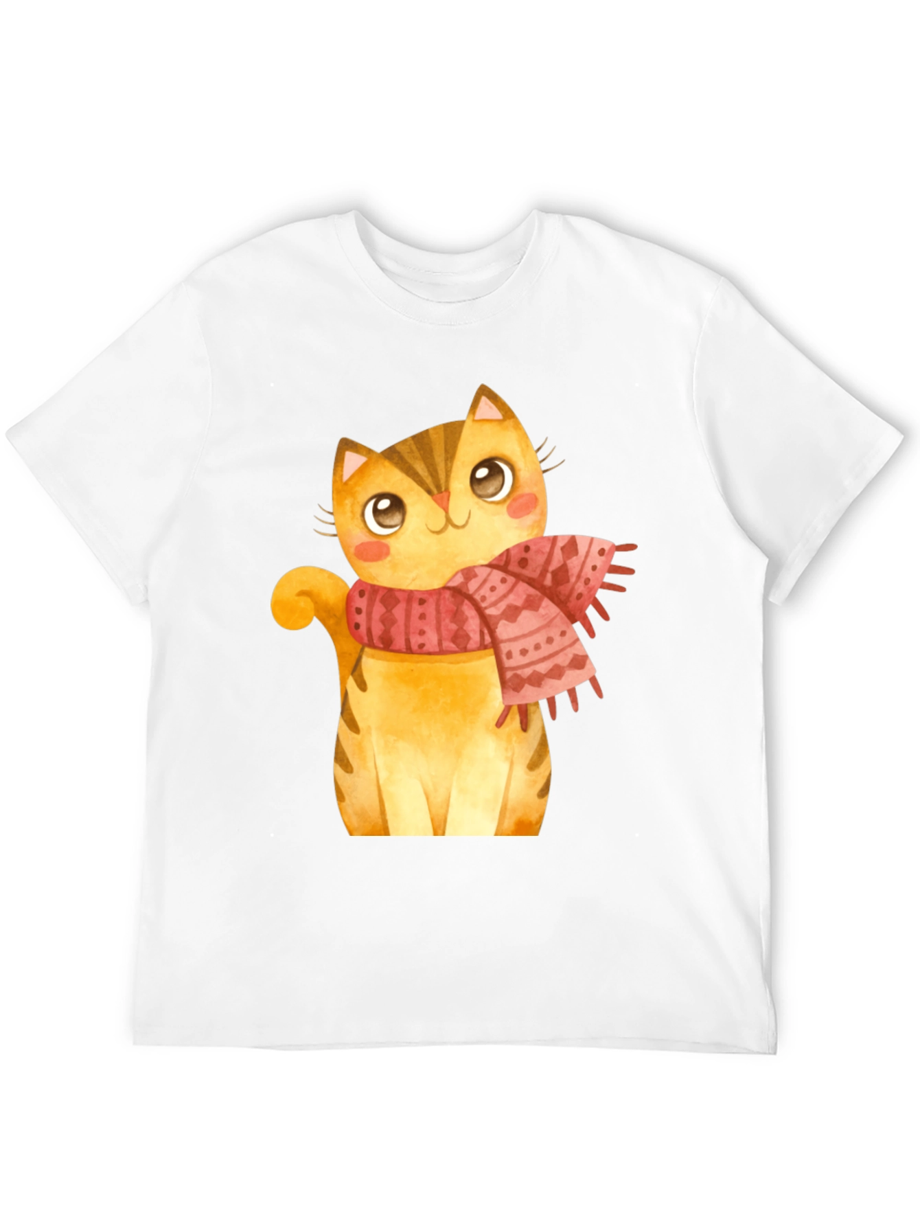 Cute Cat in Scarf Graphic T-Shirt - Black