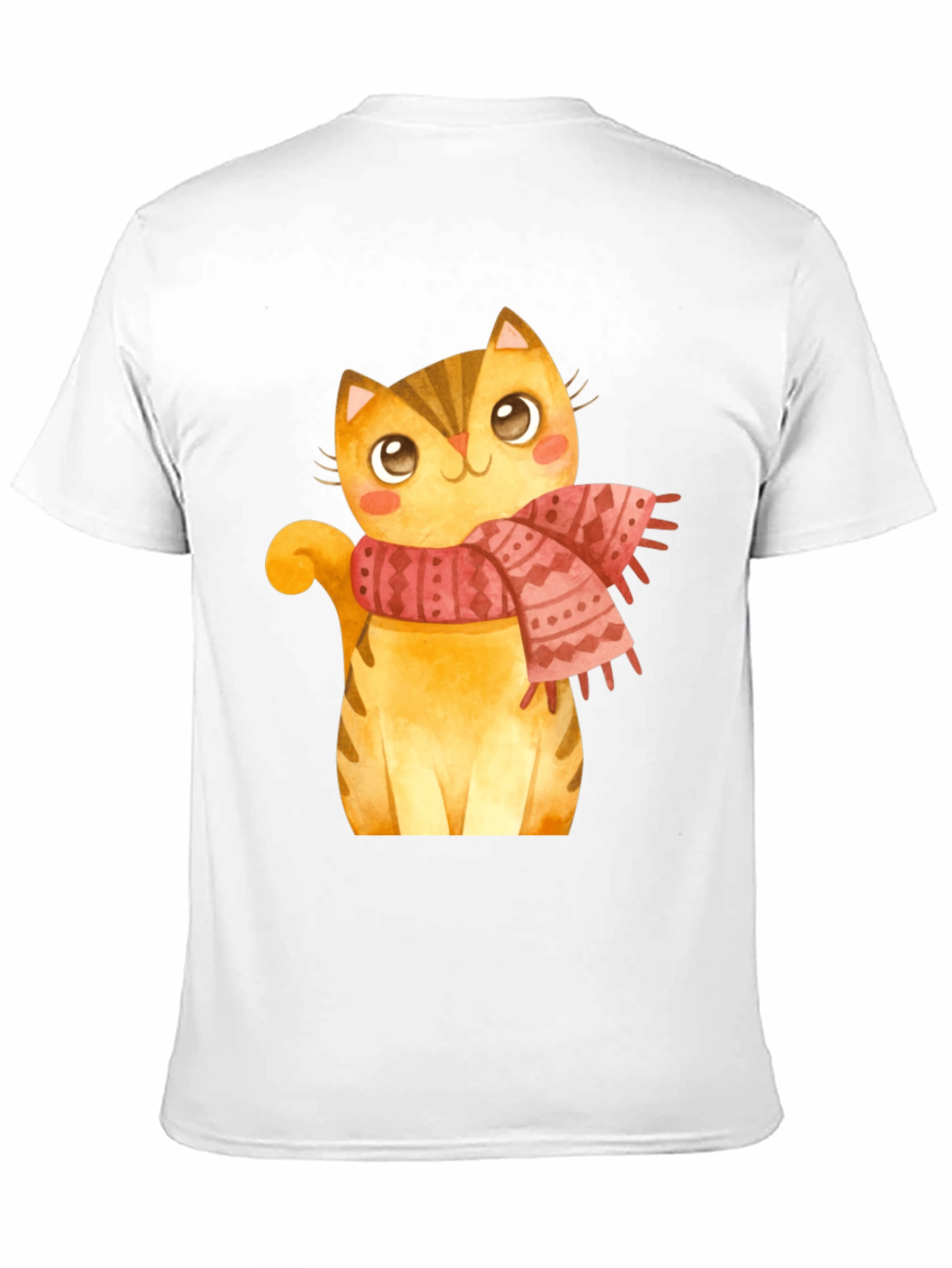 Cute Cat in Scarf Graphic T-Shirt - Black