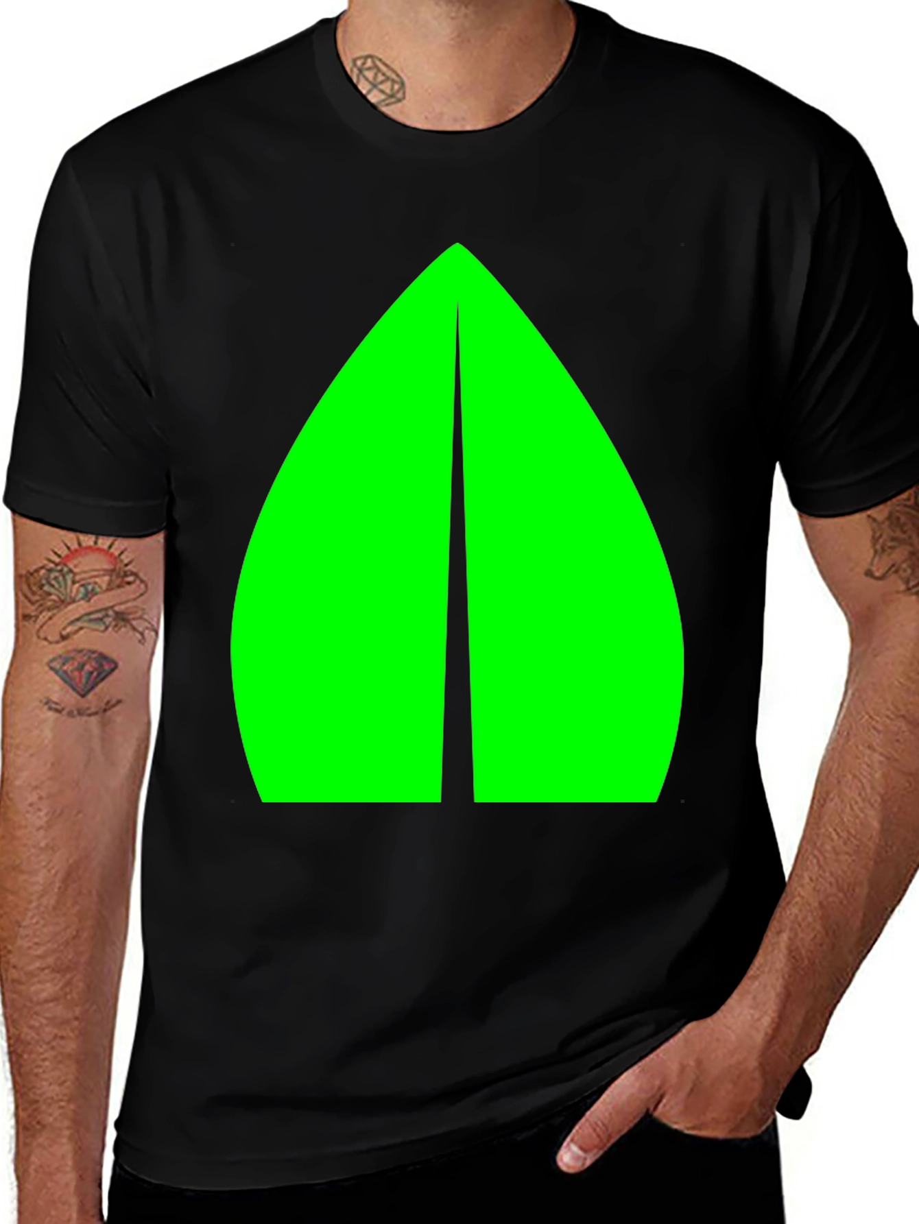 Geometric Green Graphic Black Tee