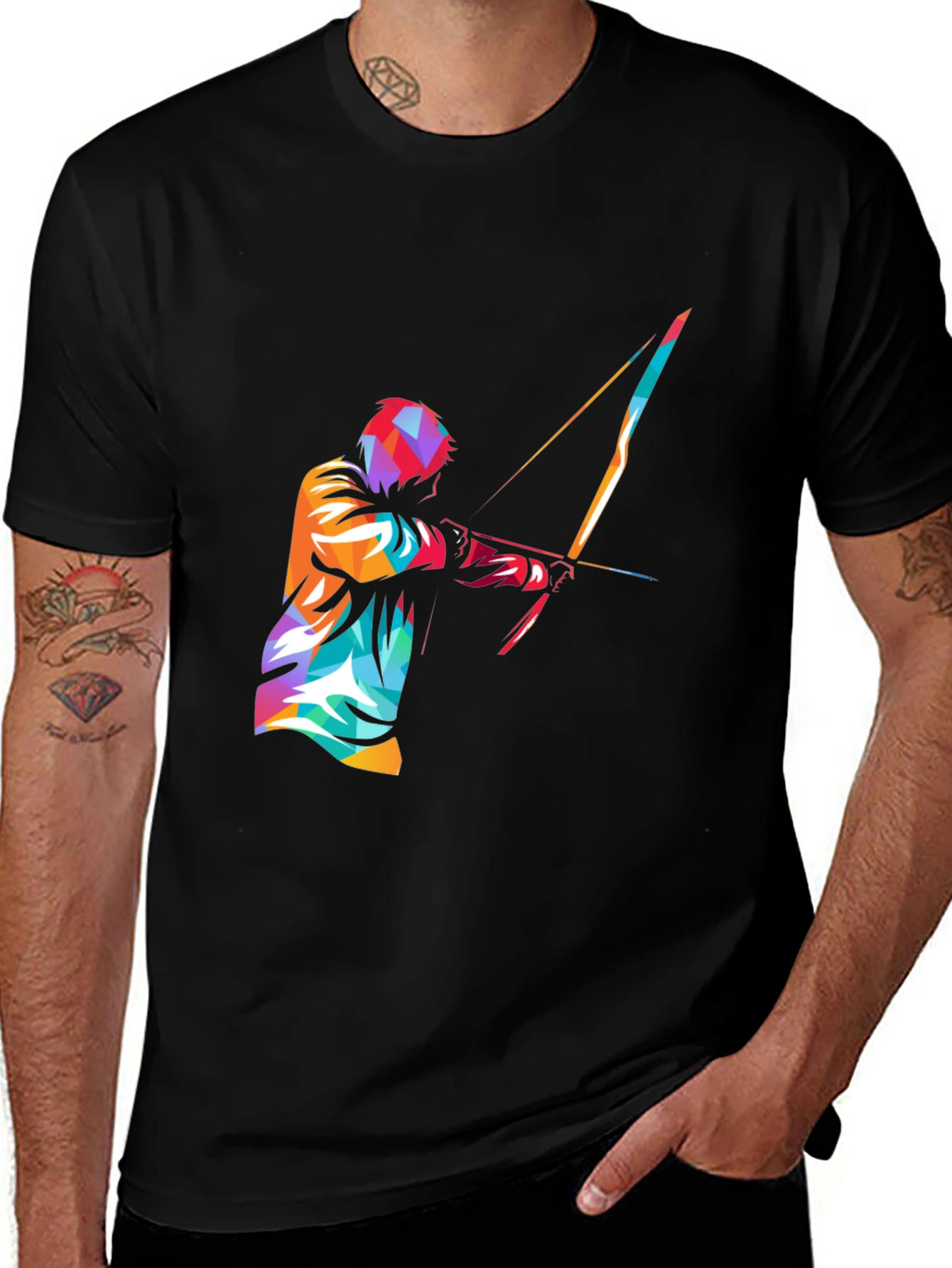 Mens Black Graphic Tee - Archery Design