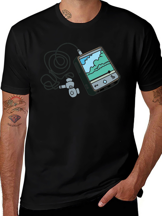 Mens Black Graphic Tee - MP3 Player Design