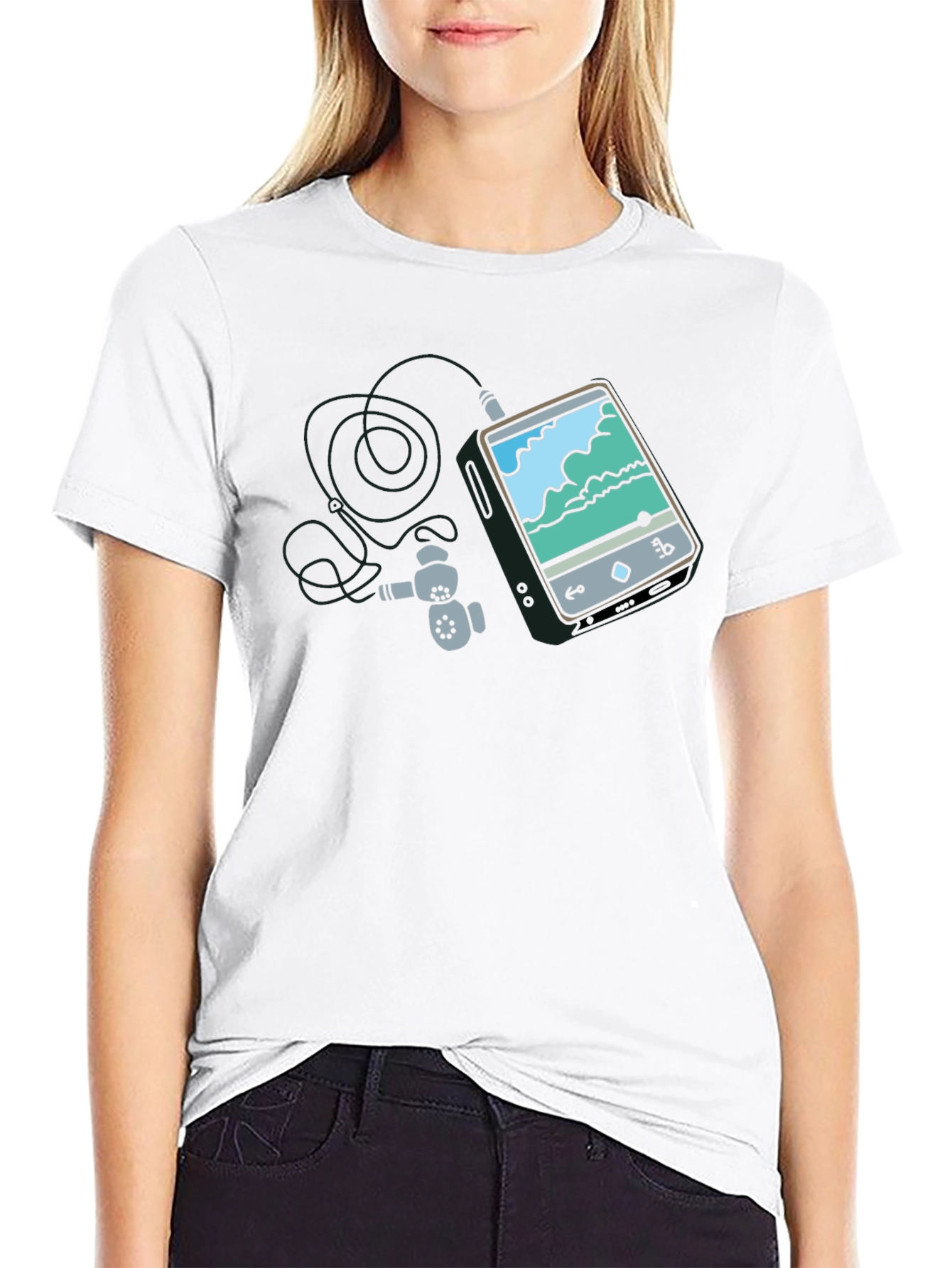 Mens Black Graphic Tee - MP3 Player Design