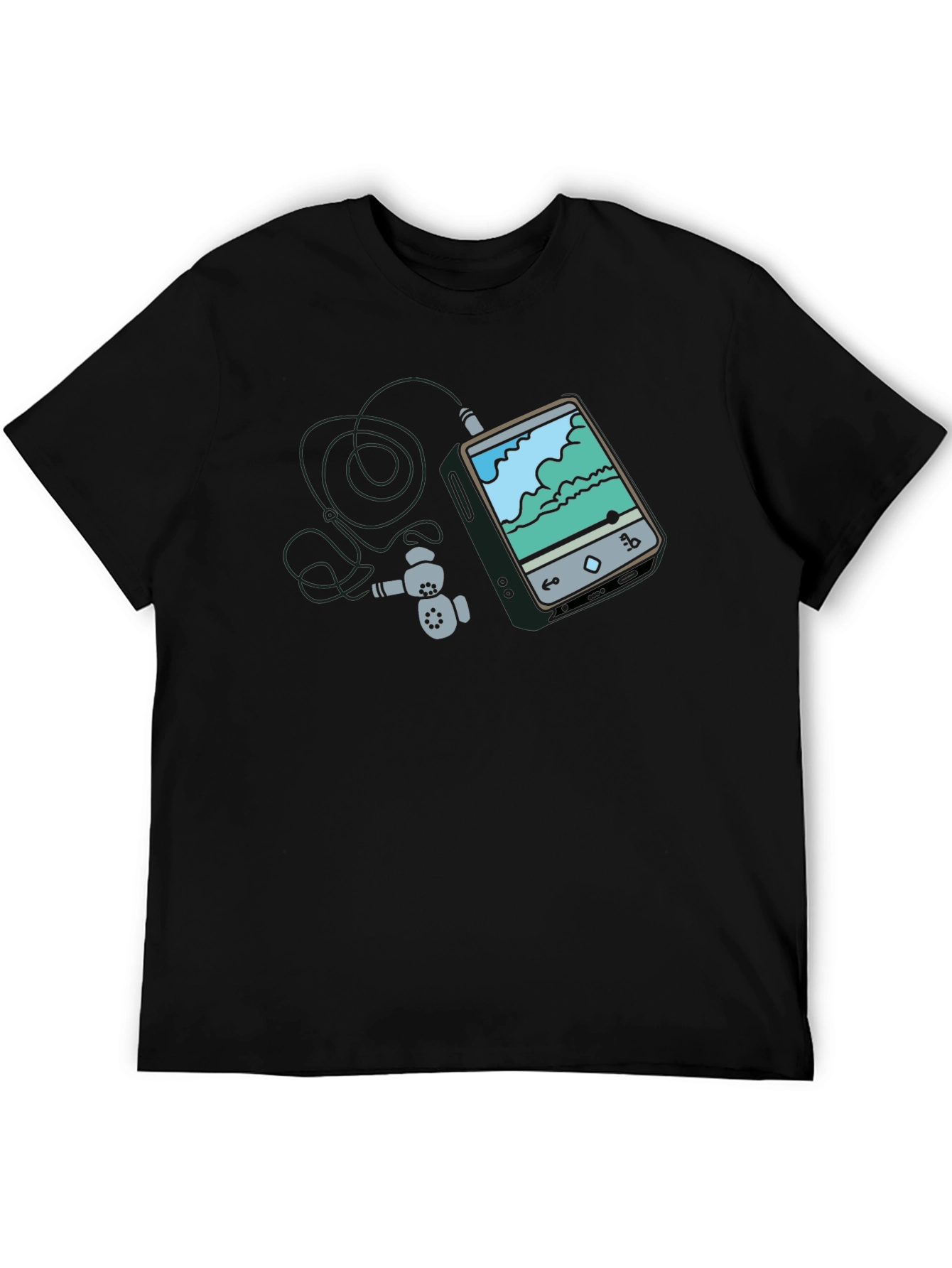 Mens Black Graphic Tee - MP3 Player Design