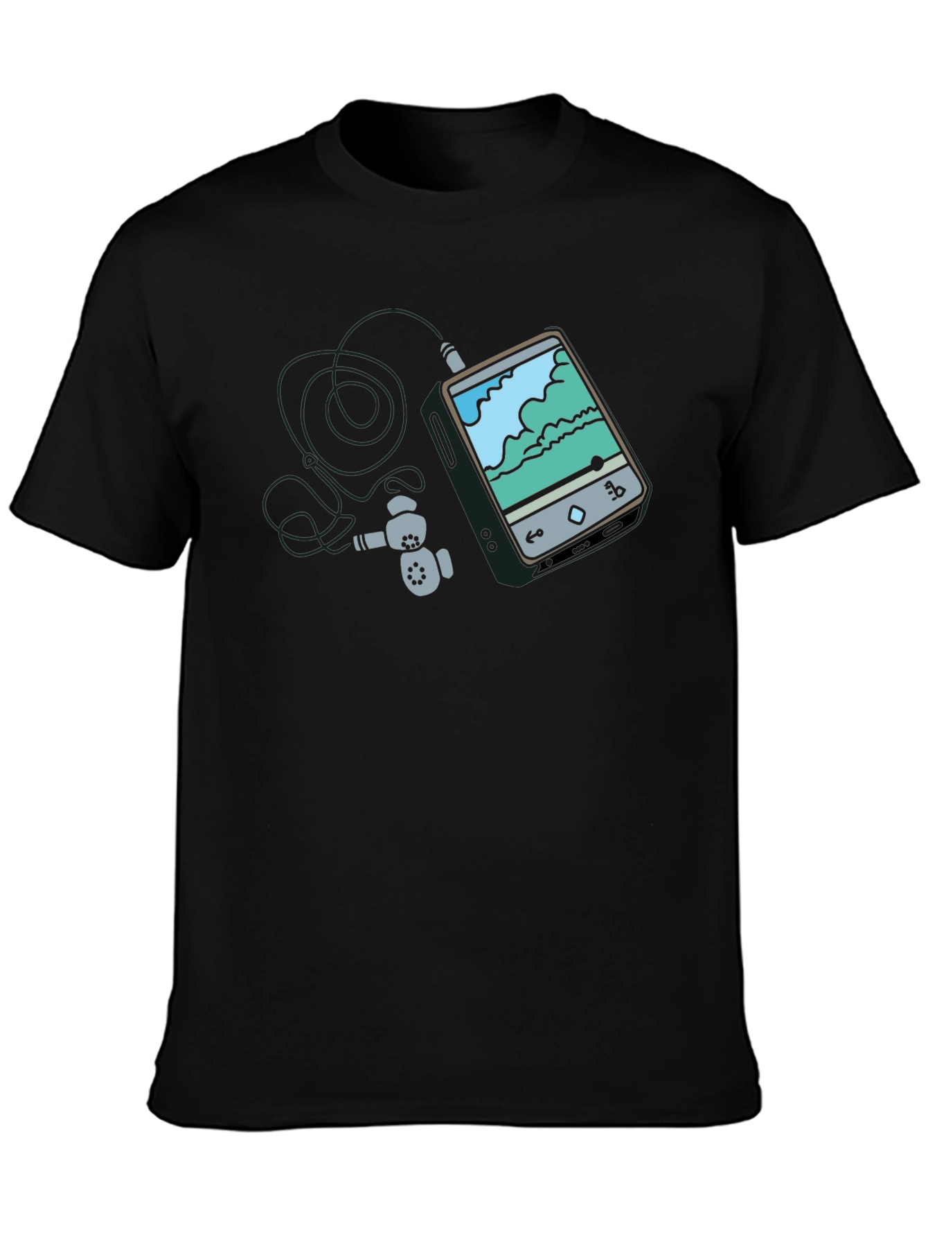 Mens Black Graphic Tee - MP3 Player Design
