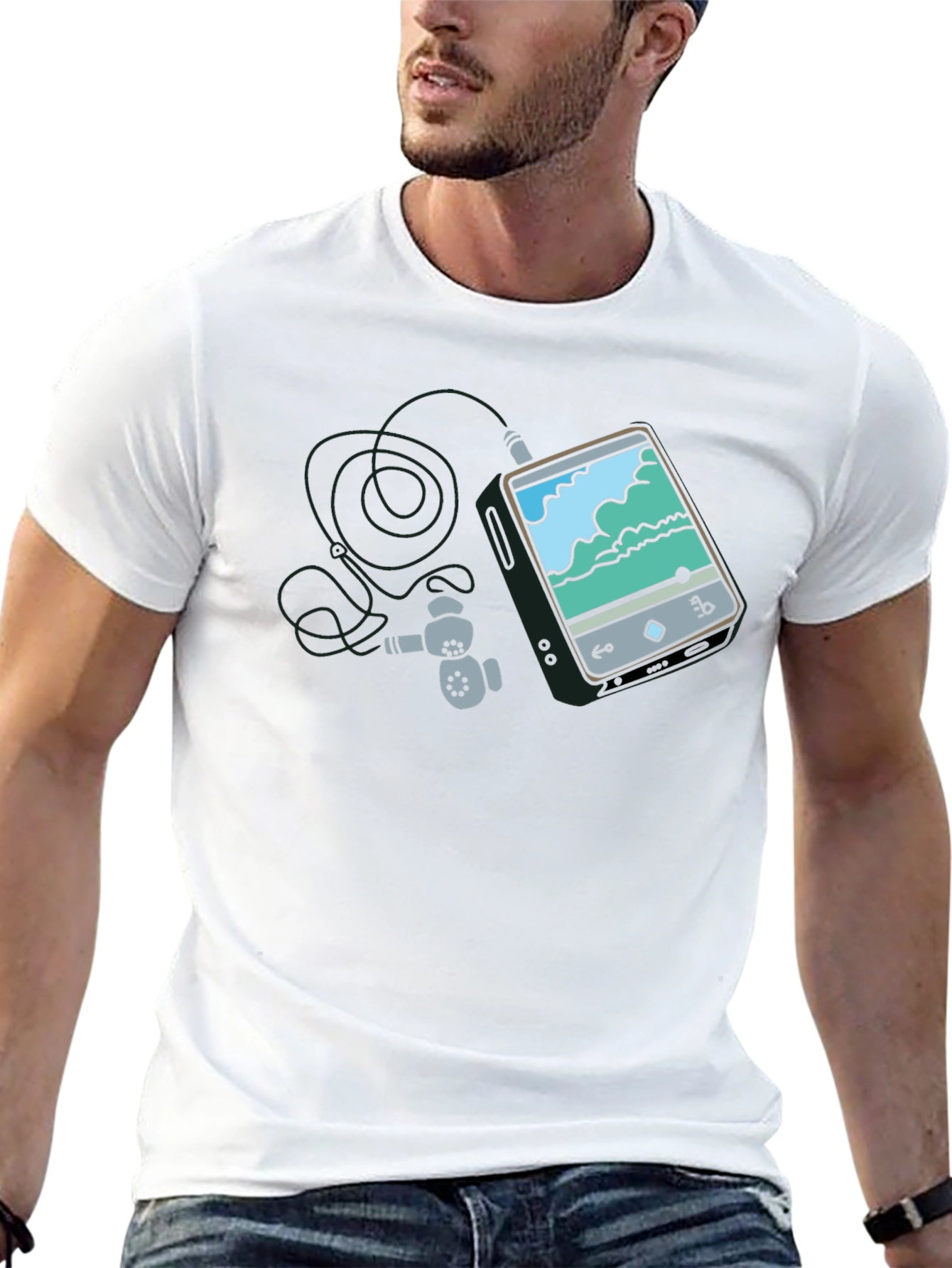 Mens Black Graphic Tee - MP3 Player Design