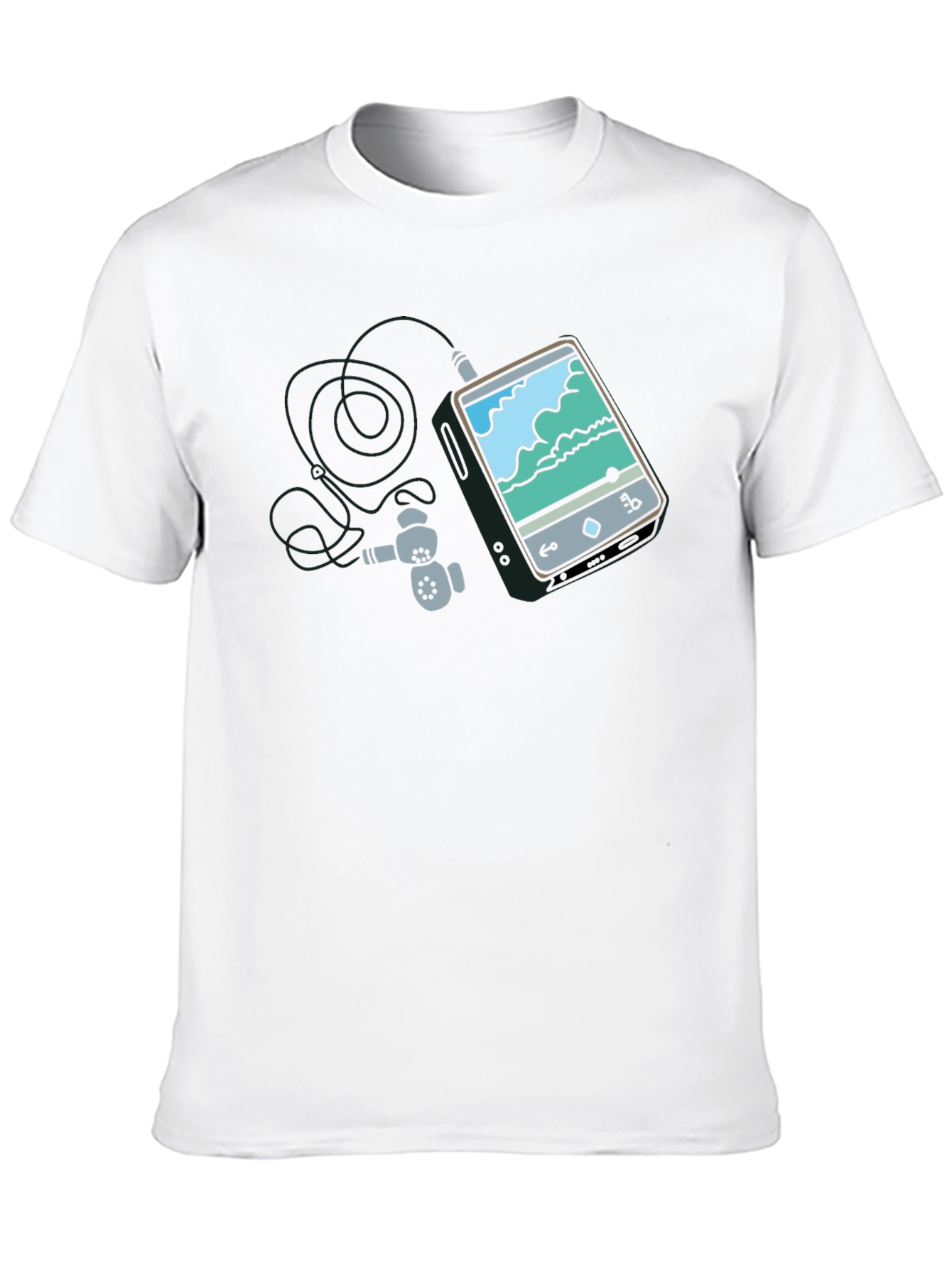 Mens Black Graphic Tee - MP3 Player Design