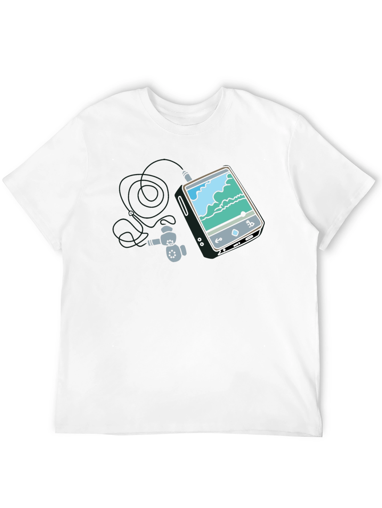 Mens Black Graphic Tee - MP3 Player Design