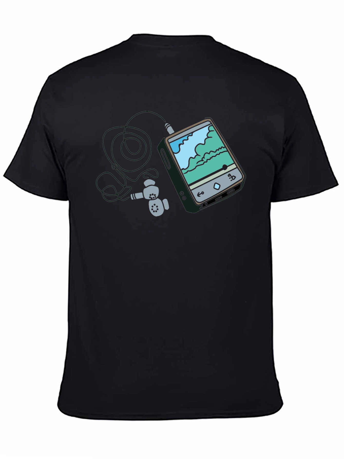 Mens Black Graphic Tee - MP3 Player Design