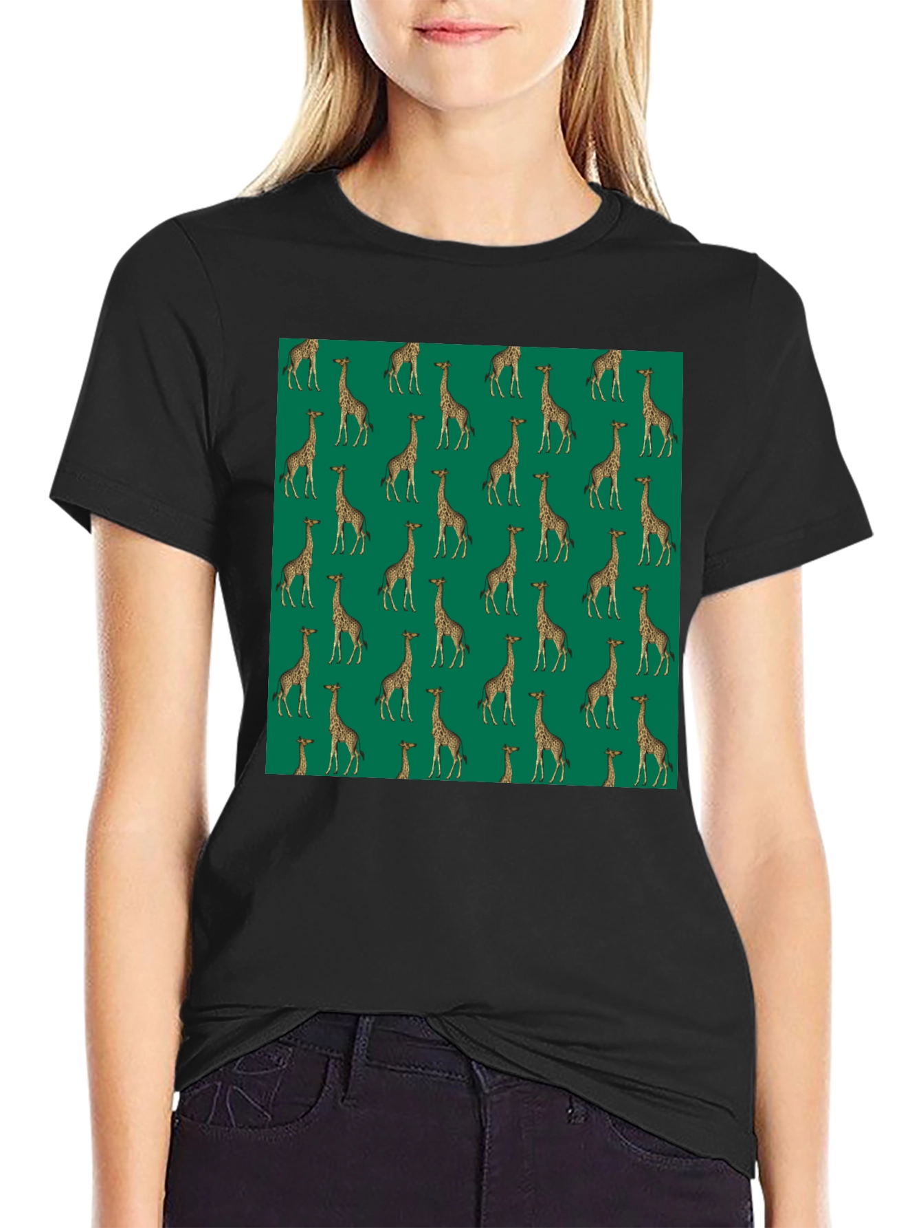 Giraffe Print Black T-Shirt
