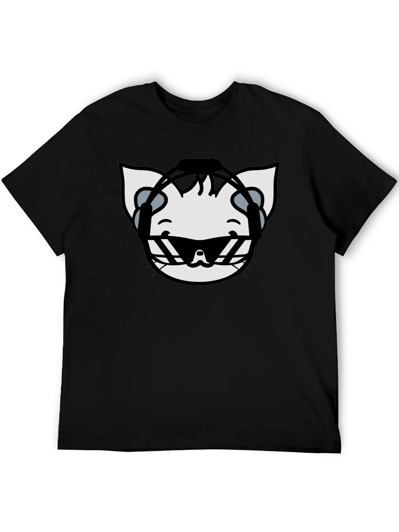 DJ Cat Graphic Tee - Cool Black Cotton T-Shirt