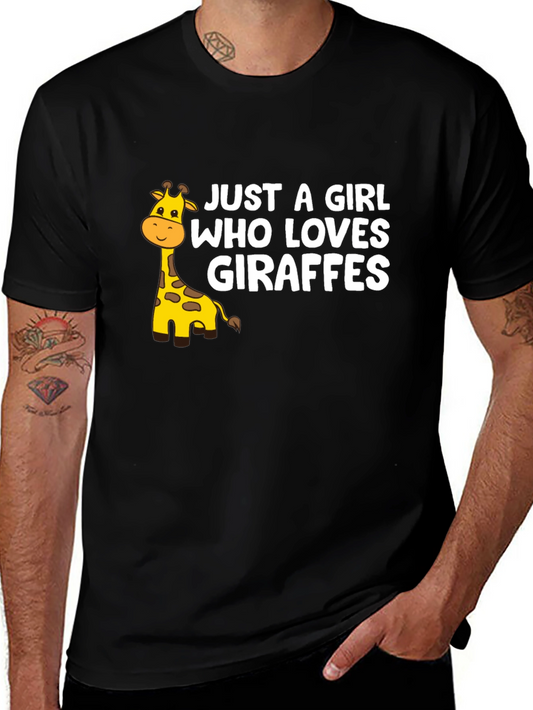 Just a Girl Who Loves Giraffes Black Graphic Tee